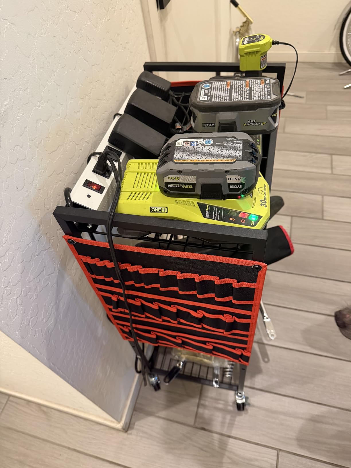 JUNNUJ Power Tool Organizer Cart with Charging Station, 6 FT Cord, Heavy Duty Rolling Storage Cart customer photo 1