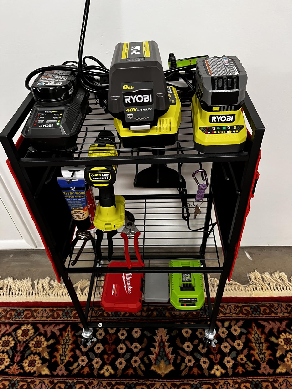 JUNNUJ Power Tool Organizer Cart with Charging Station, 6 FT Cord, Heavy Duty Rolling Storage Cart customer photo 2