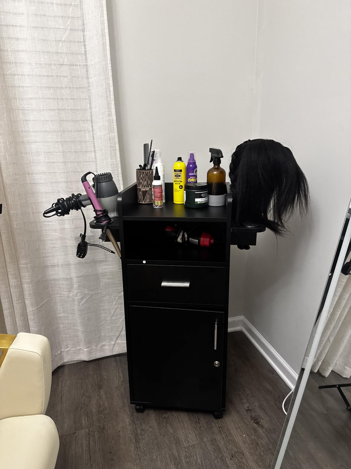 Beauty Salon Trolley Cart with 6 Tool Holders, 1 Drawer | Lockable Salon Cabinet with 360 Wheels, Mobile Salon Station Rolling Cart for Hair Stylist Beauty Spa Barbershop customer photo 2