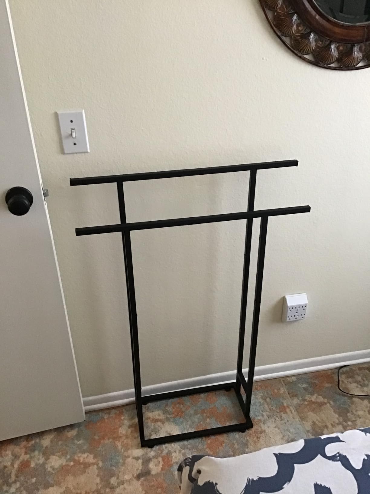 2 Tier Tall Free Standing Towel Racks for Bathroom | Metal Drying Rack for Oversized Bath Towels & Blankets, Indoor & Outdoor Use, Black customer photo 1