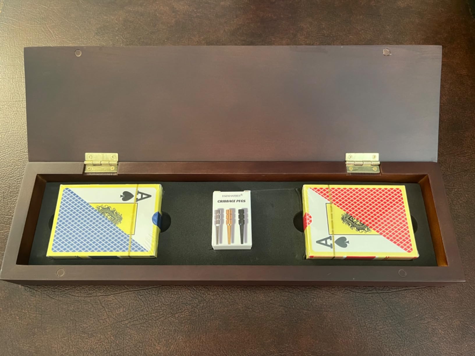 ESENHARBER Cribbage Board Game Set, Premium Wooden Board with Magnetic Lock and Metal Pegs, 2 Playing Cards, and Large Storage - Travel-Friendly Continuous 3 Track Board customer photo 1