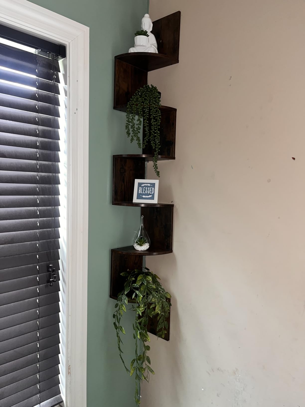 HOOBRO Corner Shelf Wall-Mounted, Set of 2 Floating Corner Shelves for Wall, 4-Tier Corner Bookshelves for Living Room, Bedroom, Bathroom, Home Office, Rustic Brown BF25BJP201 customer photo 1