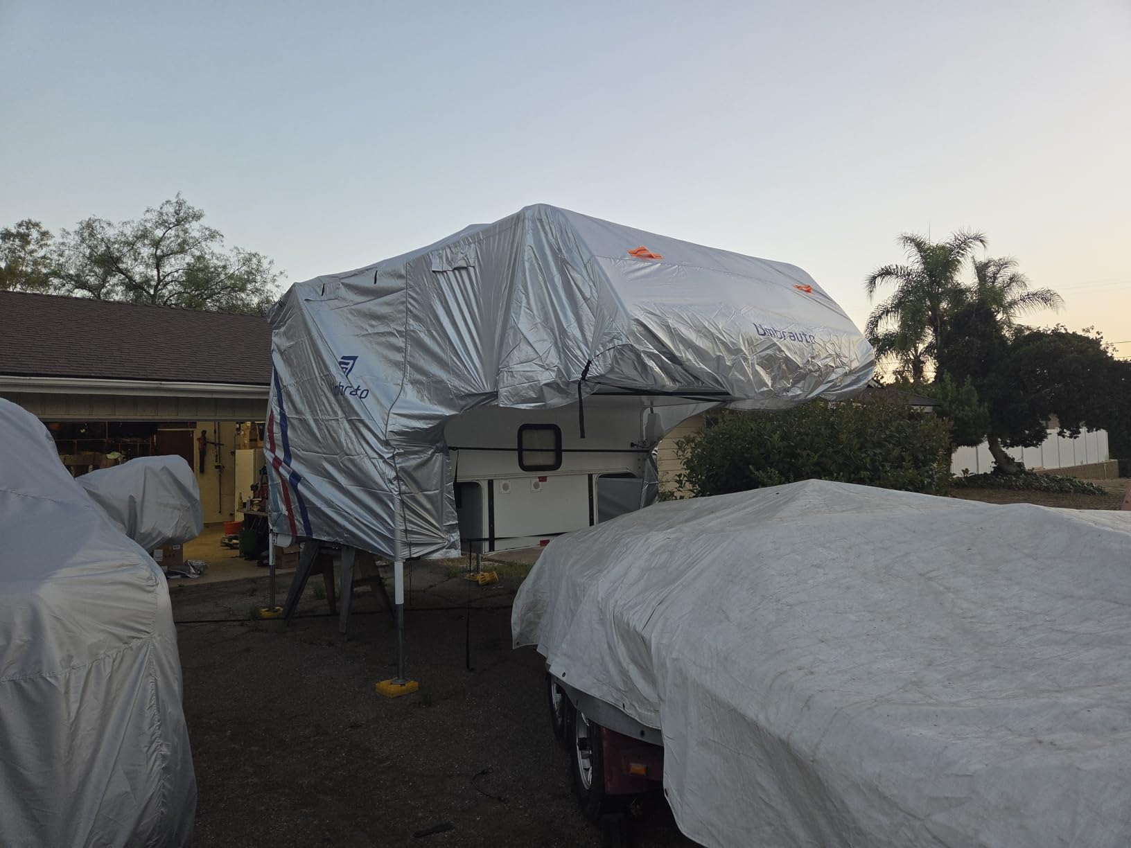 Umbrauto Travel Trailer RV Cover 24' ~ 27' - Upgraded 9-Layers Top Camper Cover, Waterproof & Windproof Heavy Duty Toy Hauler RV Cover for Winter Snow with Tongue Jack Cover, Gutter Covers customer photo 2