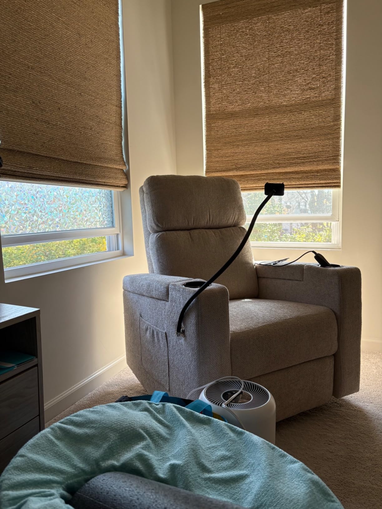 ABCASA Power Recliner Rocking Chair Nursery, Swivel Glider, Light Brown | Premium Chenille Rocker with USB-A & USB-C Ports, Arm Storage and Phone Holder for Home Use customer photo 1