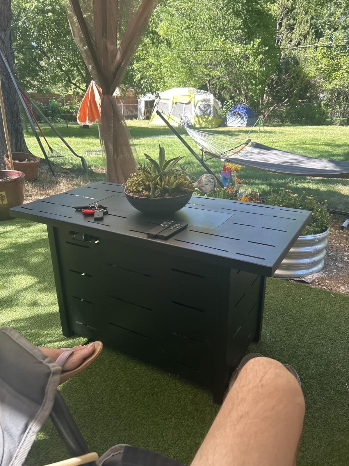 43 inch Outdoor Propane Fire Pit 50,000 BTU Gas Fire Pit Table with Lid, Waterproof Cover, Rectangle Gas Firepit Table for Garden/Patio, CSA Certification customer photo 2