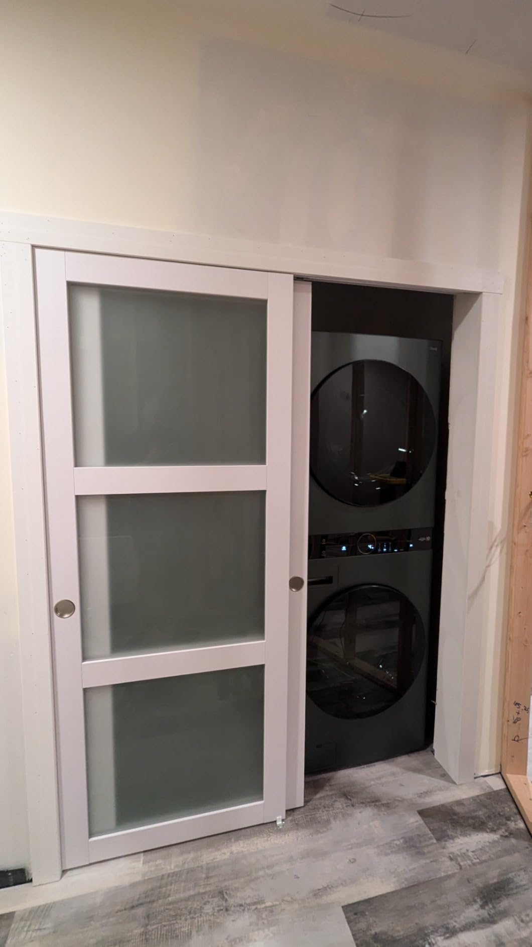 EaseLife 60x80 in (Double 31in) Bypass Sliding Closet Door for Bedroom, 3-Lite Frosted Glass Sliding Door with Hardware Track Kit & Floor Guide, Preassembled Door Panel, MDF White Pocket Doors customer photo 1
