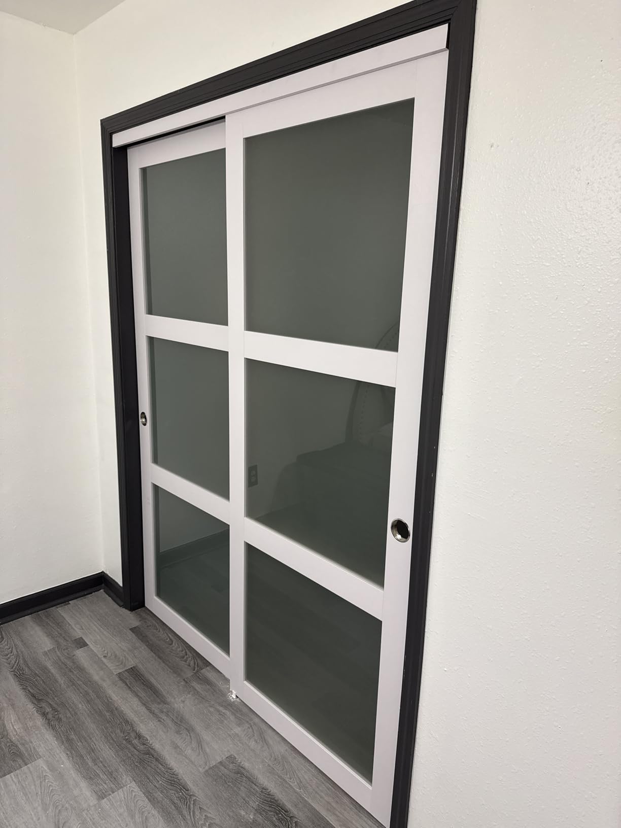 EaseLife 60x80 in (Double 31in) Bypass Sliding Closet Door for Bedroom, 3-Lite Frosted Glass Sliding Door with Hardware Track Kit & Floor Guide, Preassembled Door Panel, MDF White Pocket Doors customer photo 2