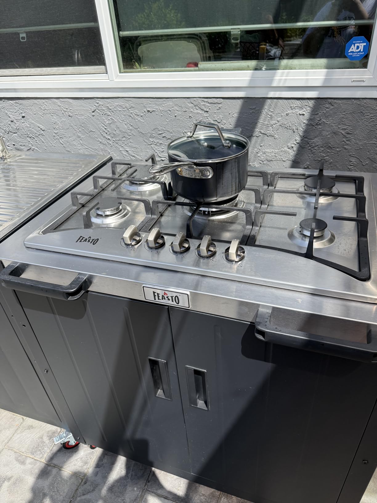 Feasto Outdoor Kitchen Island with Propane Gas Stove and Storage Cabinet, 35-Inch Outdoor Cooking Station with 304 Stainless Steel Top & Lockable Wheels for Backyard Patio, Black & Silver customer photo 2