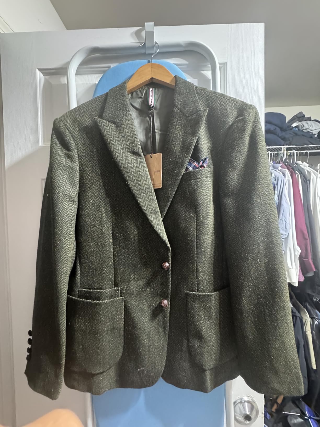 PJ PAUL JONES Mens Blazer Vintage Herringbone Tweed Blazer Two Button Wool Blend Sport Coat with Pocket Square customer photo 2