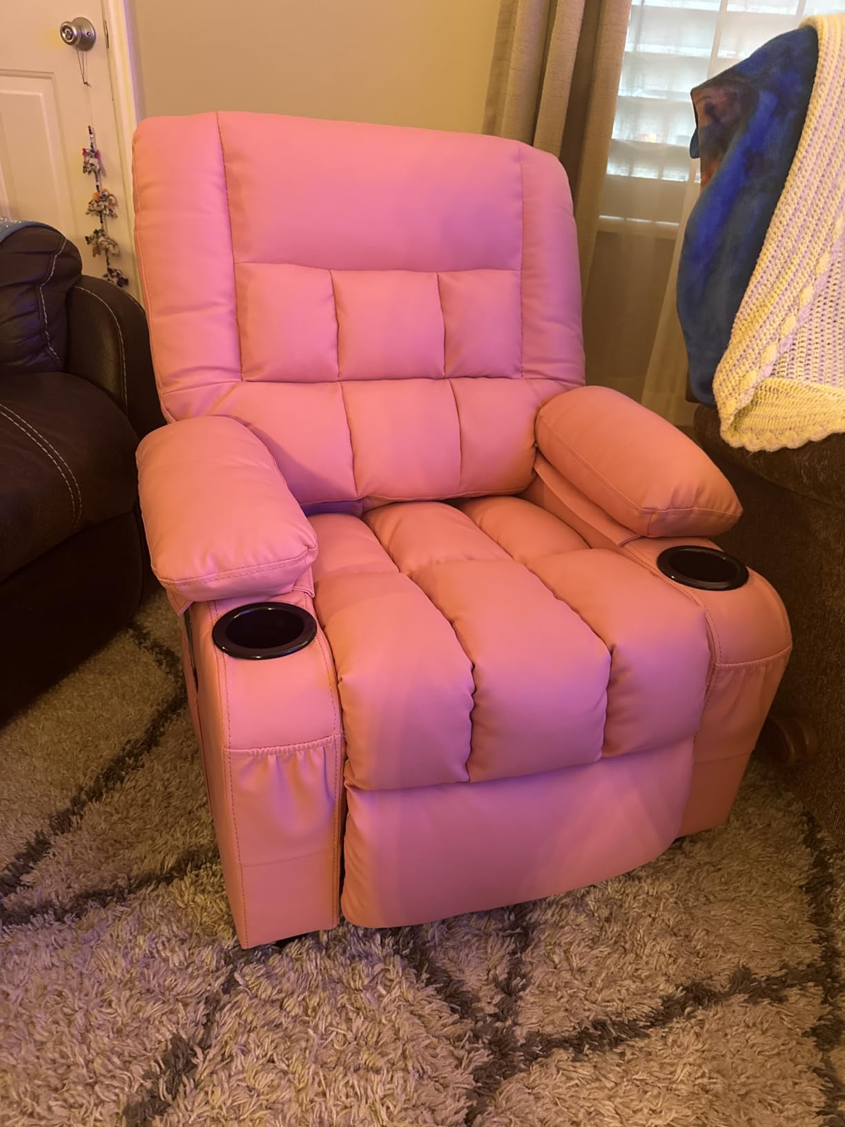 Kids Recliner Chair, Push Back Toddler Recliner with Cup Holders & Side Pockets, Adjustable Footrest & Headrest Kids Sofa for Boys Girls 3+ Age Group customer photo 2