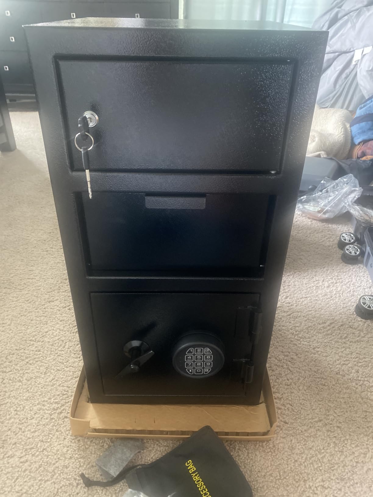 2.6 Cub Depository Drop Safe Fireproof, Front Drop Slot Lock Box with Digital Combination and Anti-Fishing, Silent Deposit Safe Box, Security Money Safe for Cash Slips Expense Business Office Home customer photo 1