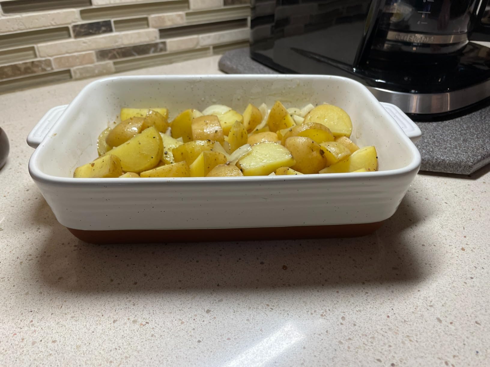 MALACASA Casserole Dishes for Oven, Ceramic Baking Dishes Set of 3, Baking Pan Casserole Dish Set, Rectangular Lasagna Pan Deep with Handles for Baking, Khaki White (14.5''/13''/10.5''), Series TARA customer photo 2