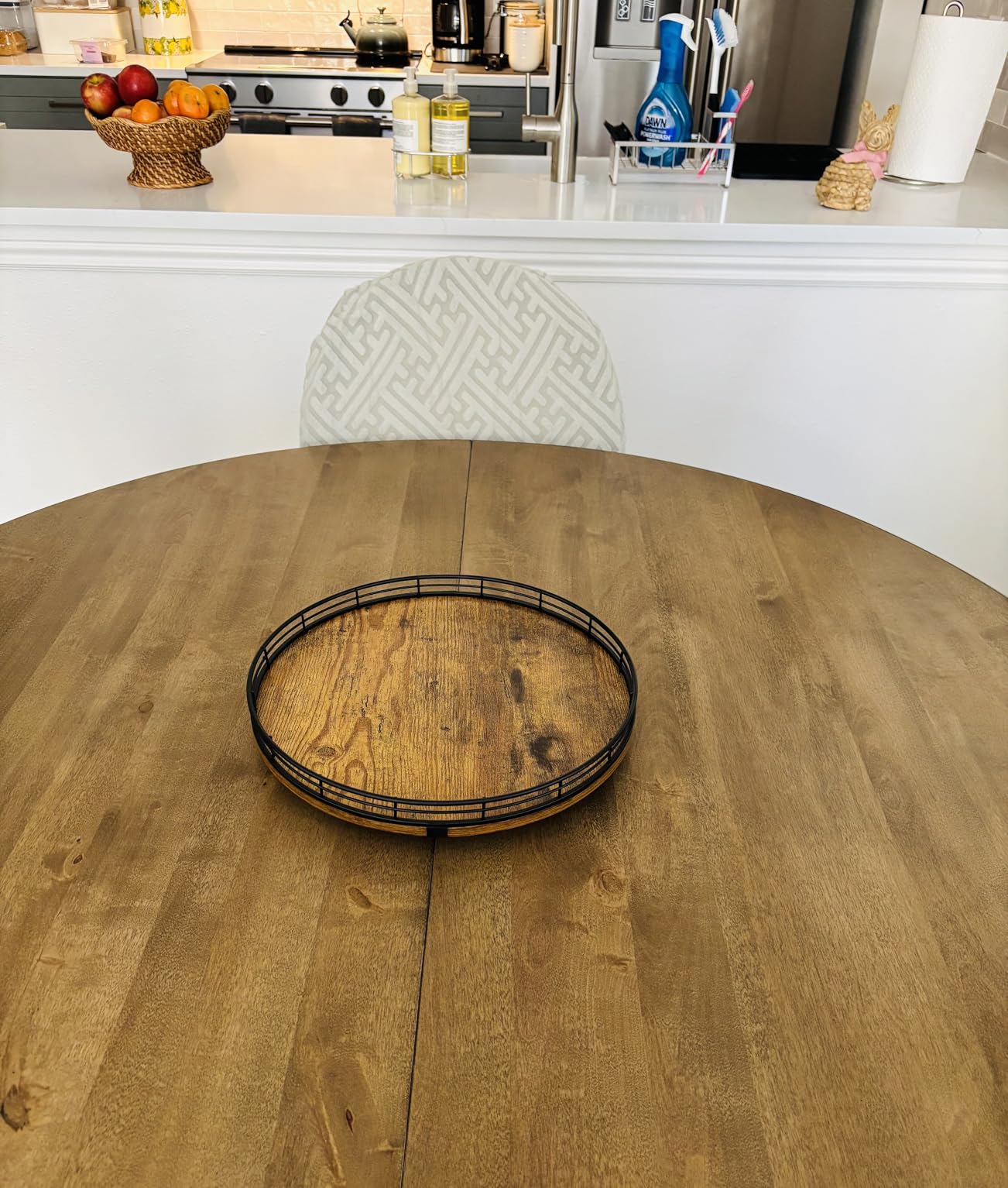 Lazy Susan Turntable Organizer for Table Top, 18'' Round Wooden Lazy Susan for Cabinet Kitchen Countertop Pantry Dining Coffee Table for Condiments Spices, Rustic Bathroom Vanity Tray for Soap Candle customer photo 1