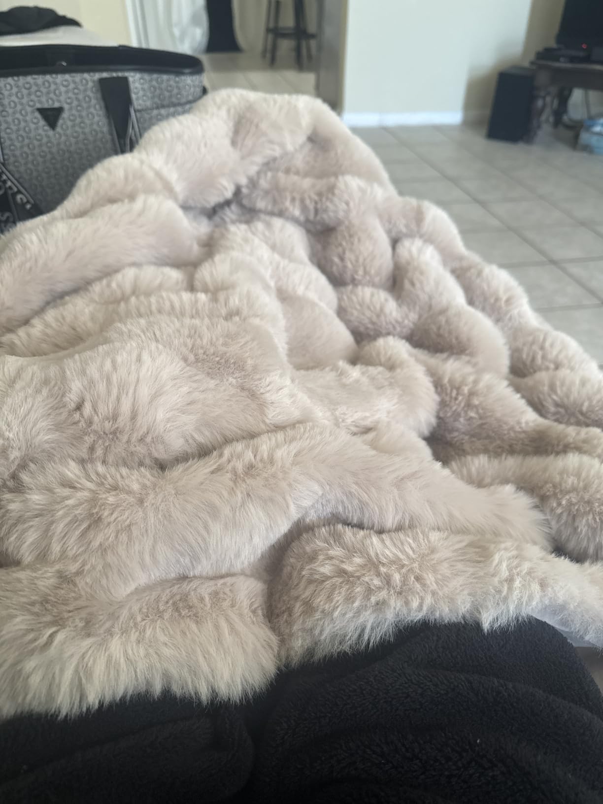 Ultra Soft Cozy Faux Fur Throw Blanket, Fuzzy Plush Thick Bubble Blanket, Luxury Fluffy Blanket for Couch, 50x60 Inches, Cream White customer photo 1