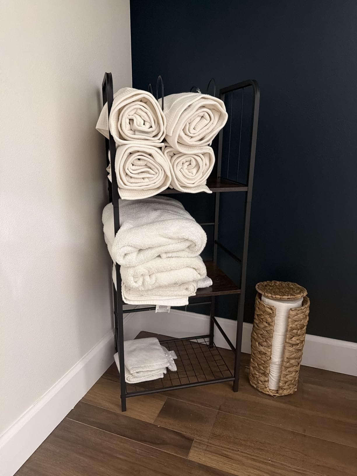 3-Tier Freestanding Towel Racks for Bathroom, Towel Rack Stand | Detachable M-shaped Dividers for Bath Towel Storage Premium Iron & Wood Holder Crafted for Bathroom Organization customer photo 1