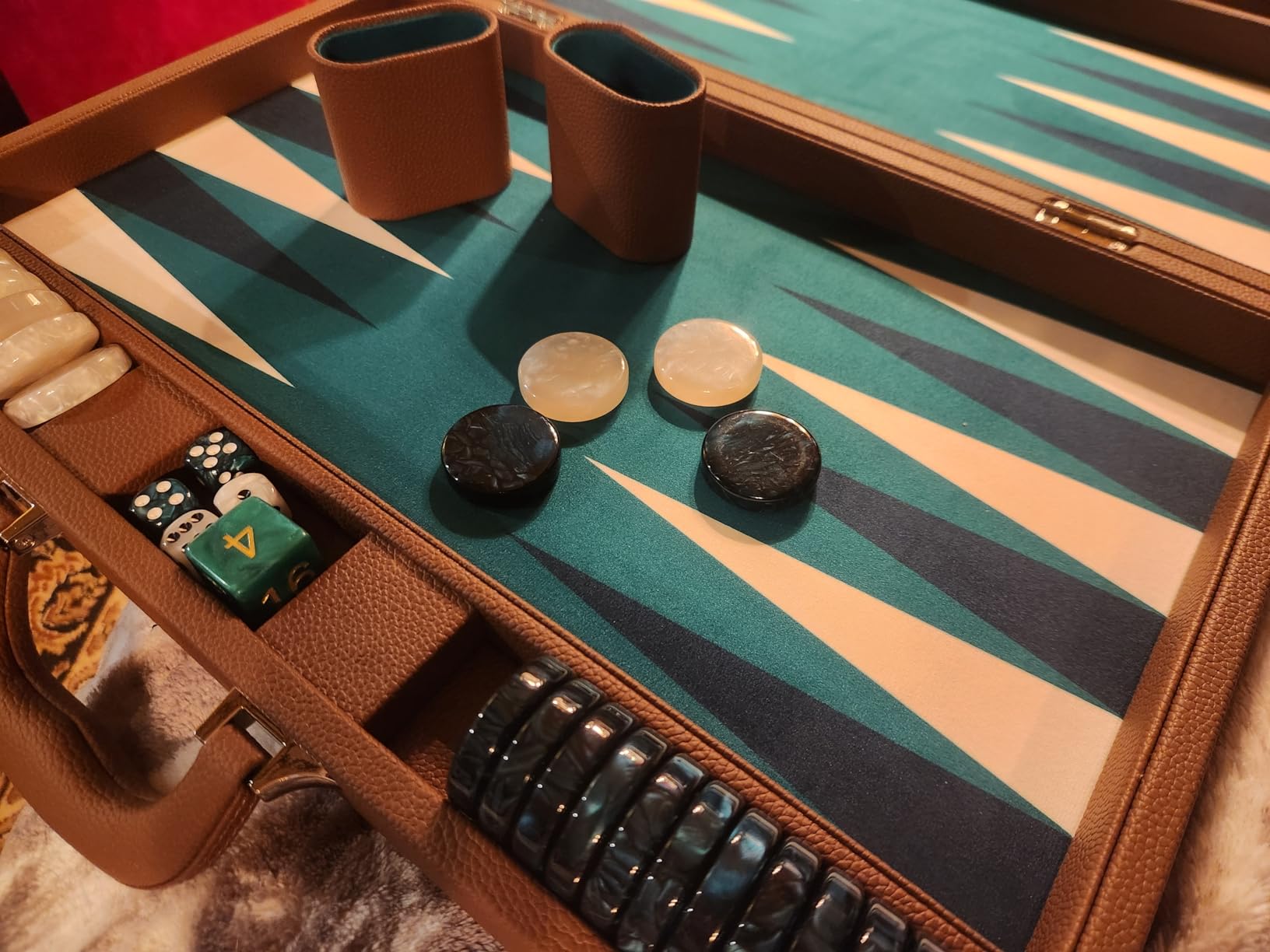 Pointworks 19 Inch Premium Backgammon Sets for Adults Leather Black - Blue. Premium 1.6 Inch Checkers & Dice Set, Travel Backgammon Set, Large, Backgammon Board Game, Backgammon Game Set customer photo 2