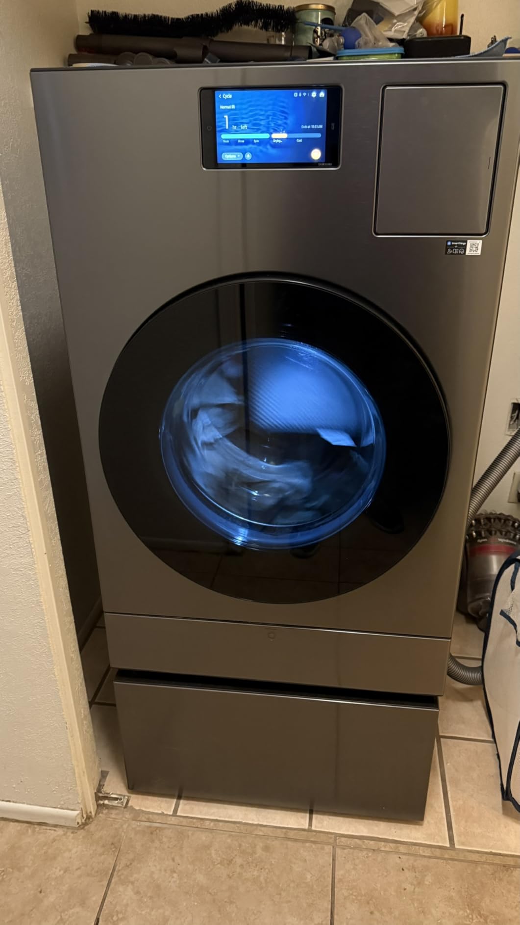 SAMSUNG Bespoke AI Laundry Comb Pedestal with Pull Out Storage Drawer, WE702NZ/US, Dark Steel customer photo 1