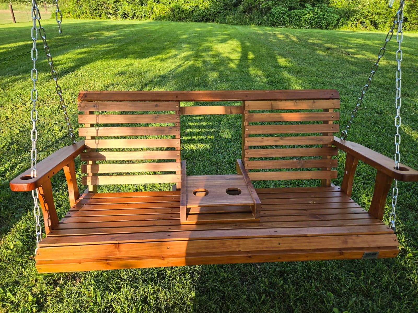 VEVOR Wood Porch Swing 5.5FT, Patio Bench Swing for Courtyard & Garden, Upgraded 880 lbs Strong Load Capacity, Heavy Duty Swing Chair Bench with Hanging Chains for Outdoors, Brown customer photo 1