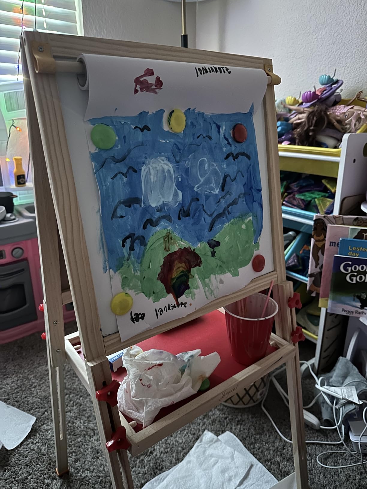 JOYOOSS Easel for Kids Art Easel Toddlers Easels with Paper Roll | Ages 4-8 Art Kids Easels Adjustable Wooden Magnetic Whiteboard Chalkboard for Kid Dry Erase Board customer photo 2