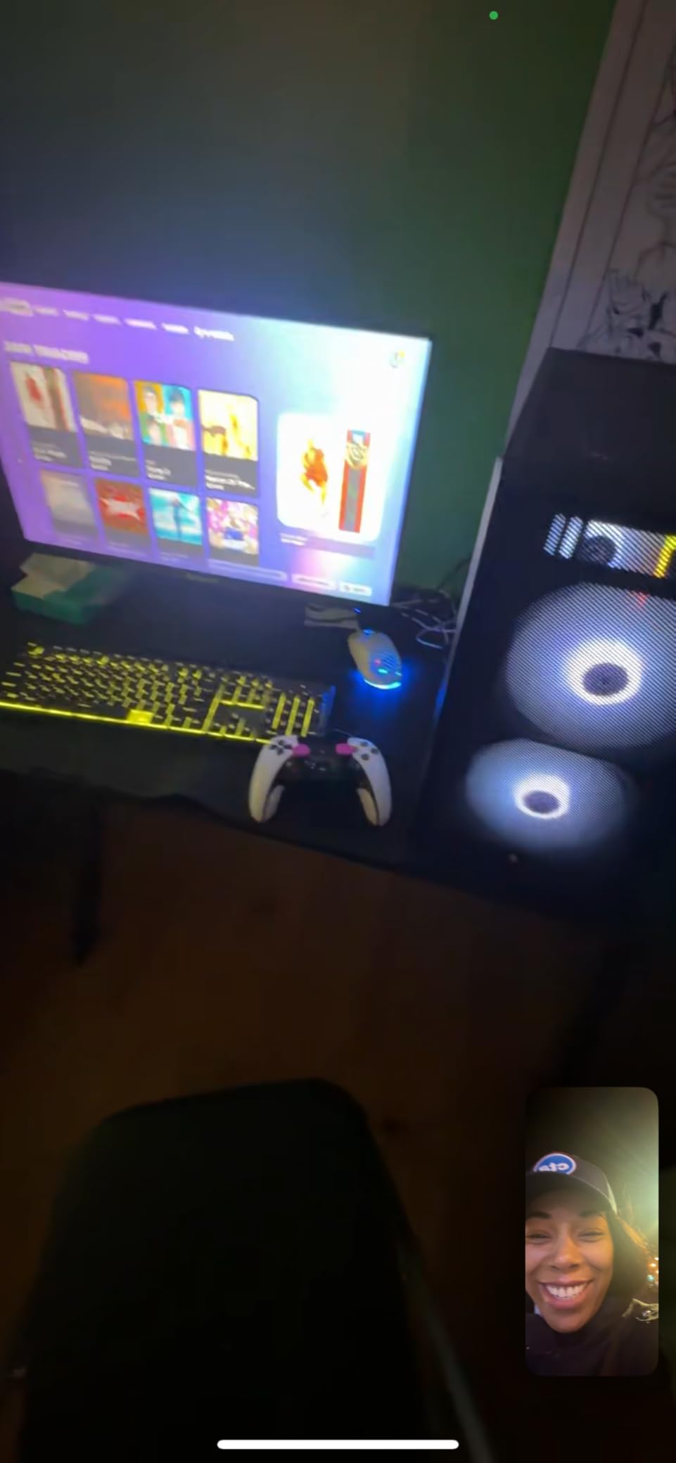 HLDIRECT 32 Inch Small Gaming Desk with Carbon Fiber Surface for Bedroom | A-shaped desk, ergonomic curved edge design, 200 lb weight capacity, dual-frame steel base, for home office & gaming setup customer photo 2
