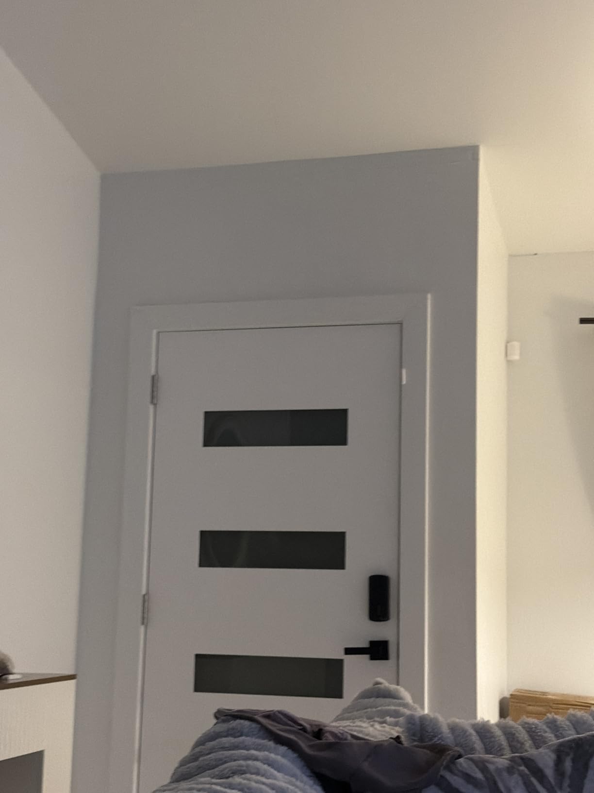 36 x 80 Fiberglass Entry Door with Brickmould, Frosted Glass, Black Finished Knock-Down Fiberglass Door - Contemporary Style for Home's Front Entrance, Right Hand Inswing with Vinyl Frame customer photo 2