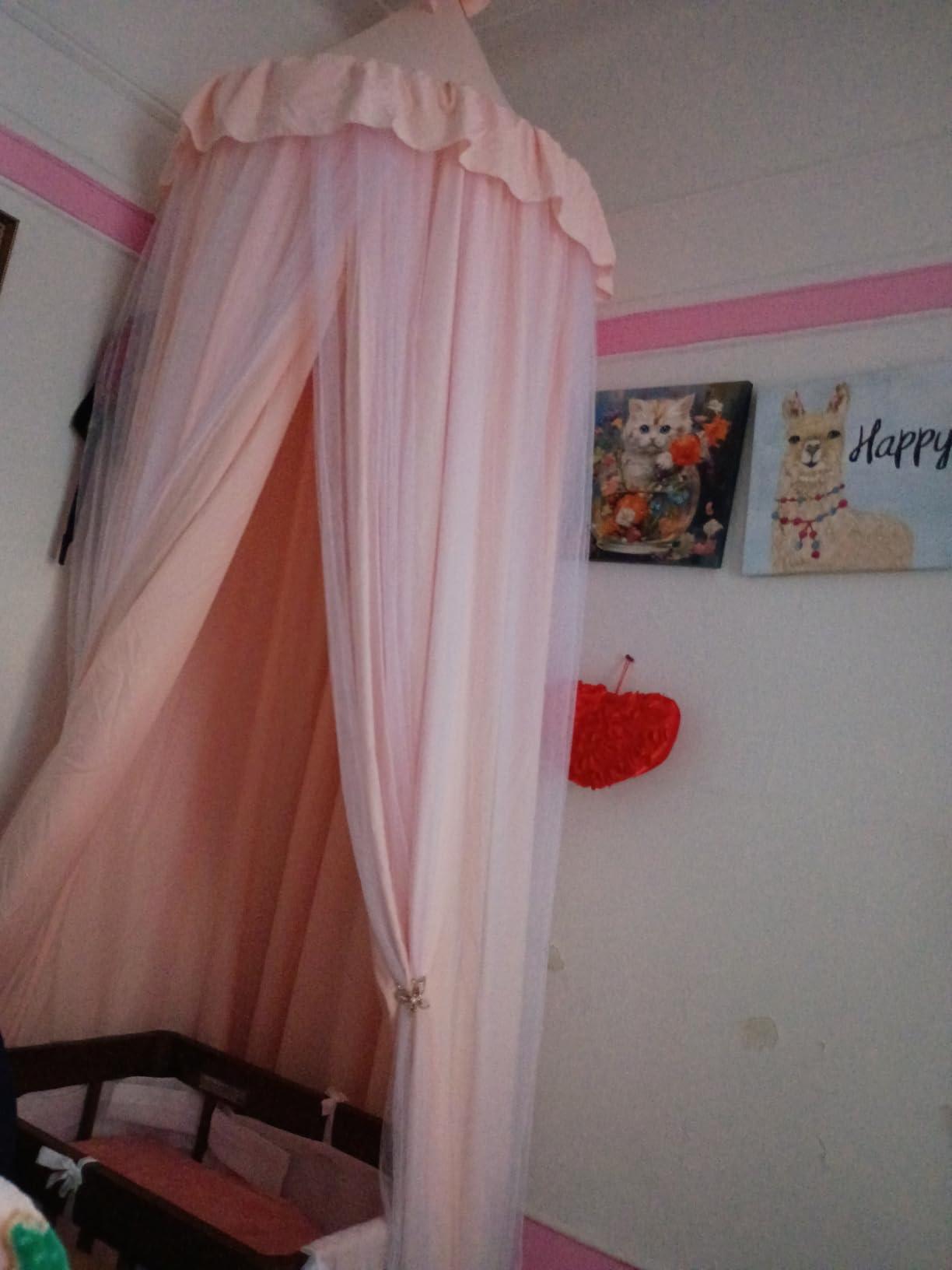 little dove Bed Canopy with Star Lights, Double Layer Canopy for Bed, Princess Play Tent for Girls Room, Breathable Bed Curtain for Children Reading Nook, Machine Washable, 25.6''x106'', Pink customer photo 2
