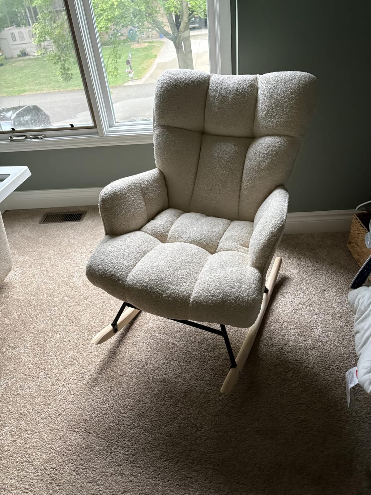 SAETSFEG Rocking Chair Nursery Teddy Upholstered Glider Rocker Rocking Accent Chair Padded Seat with High Backrest Armchair Comfy Side Chair for Living Room Bedroom Offices (Grey Teddy) customer photo 2