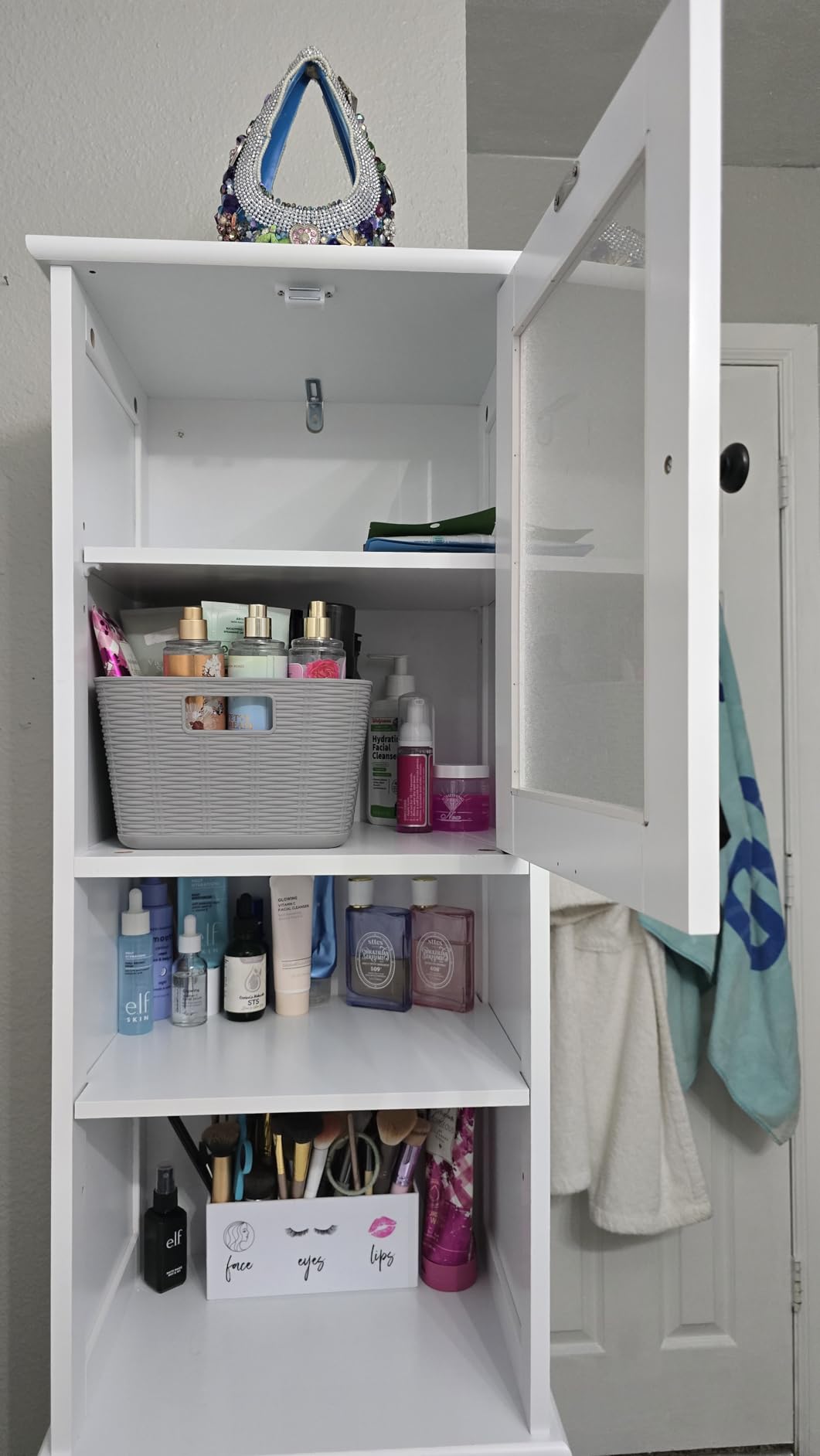 Gizoon Tall Bathroom Storage Cabinet | Freestanding Linen Cabinet with Two-Way Doors, Adjustable Shelves, for Home, Kitchen, Living Room, Dark Brown customer photo 1