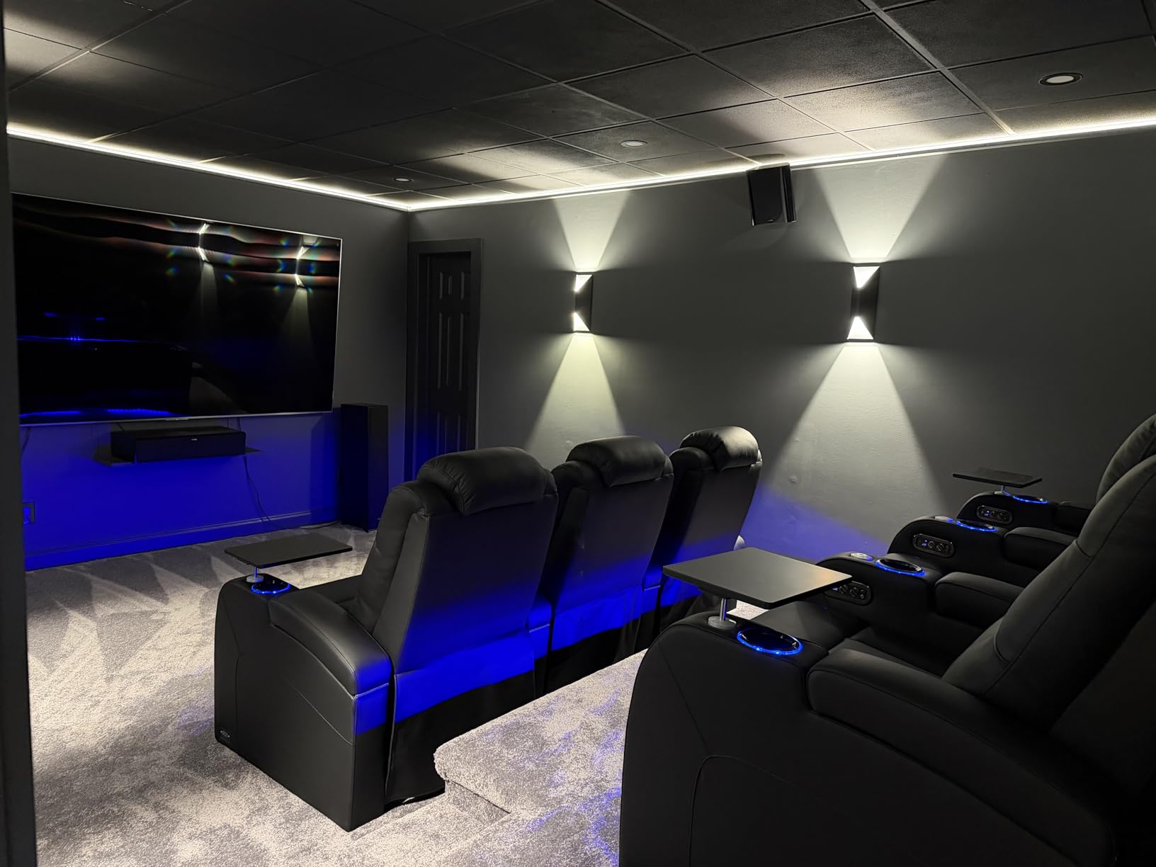 comfiroom Home Theater Seating Simple Style Top Grain Nappa Leather Recliners Chair Dual Power Movie Gaming Sofa Chair Electric Headrest with Tray Table Type-C USB Charger (Black, Row of 1) customer photo 1