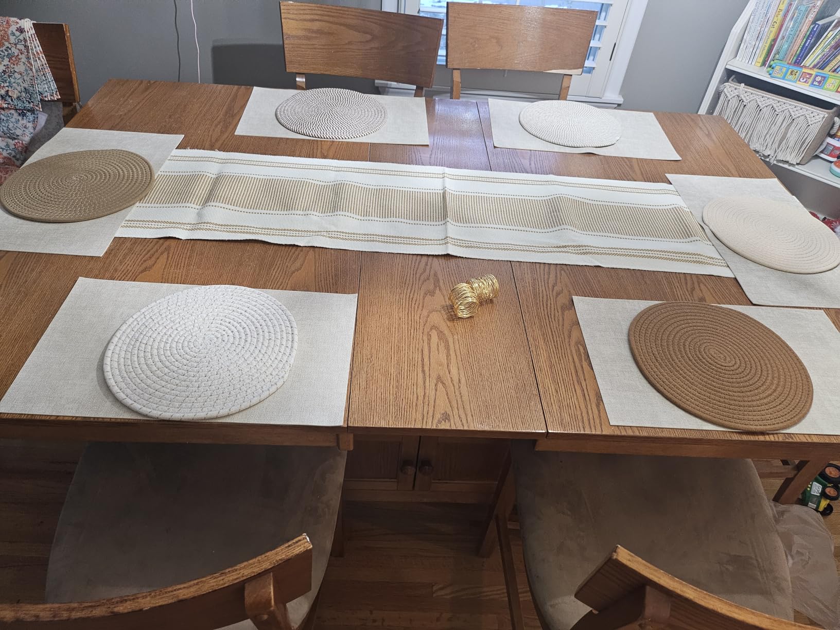 Xuhal 19 Pcs Table Runner Placemat and Napkin Ring Set, Modern Woven Macrame Runner with Tassel, Grey customer photo 1