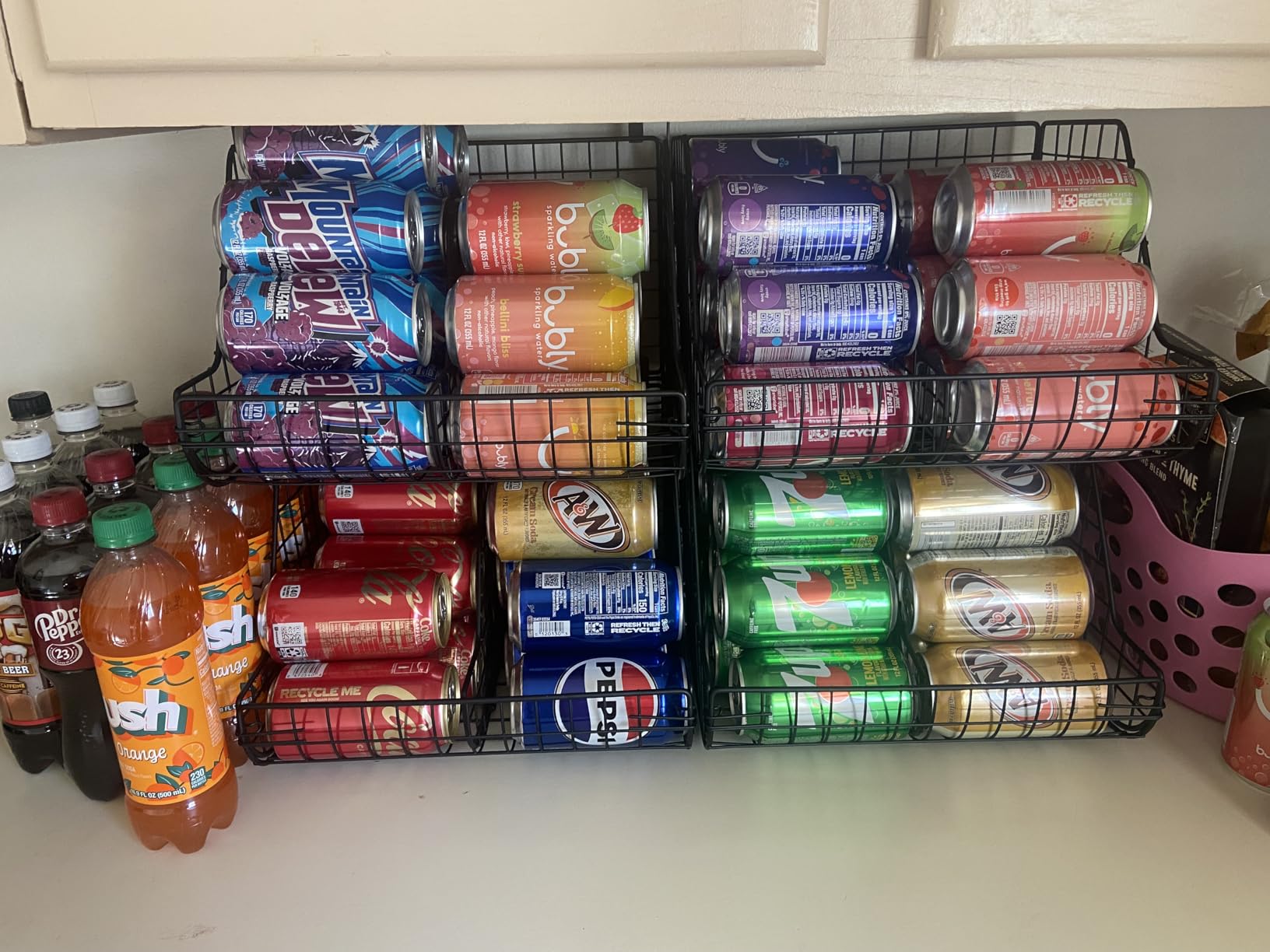 Stackable Soda Can Organizer Stores Up to 72 Cans, 4-Pack Can Storage Organizer for Pantry Shelves, 4-Tier Kitchen Can Holders with 4 Adjustable Dividers, Wire Drink Organizer for Pantry Cabinet Shelf customer photo 1