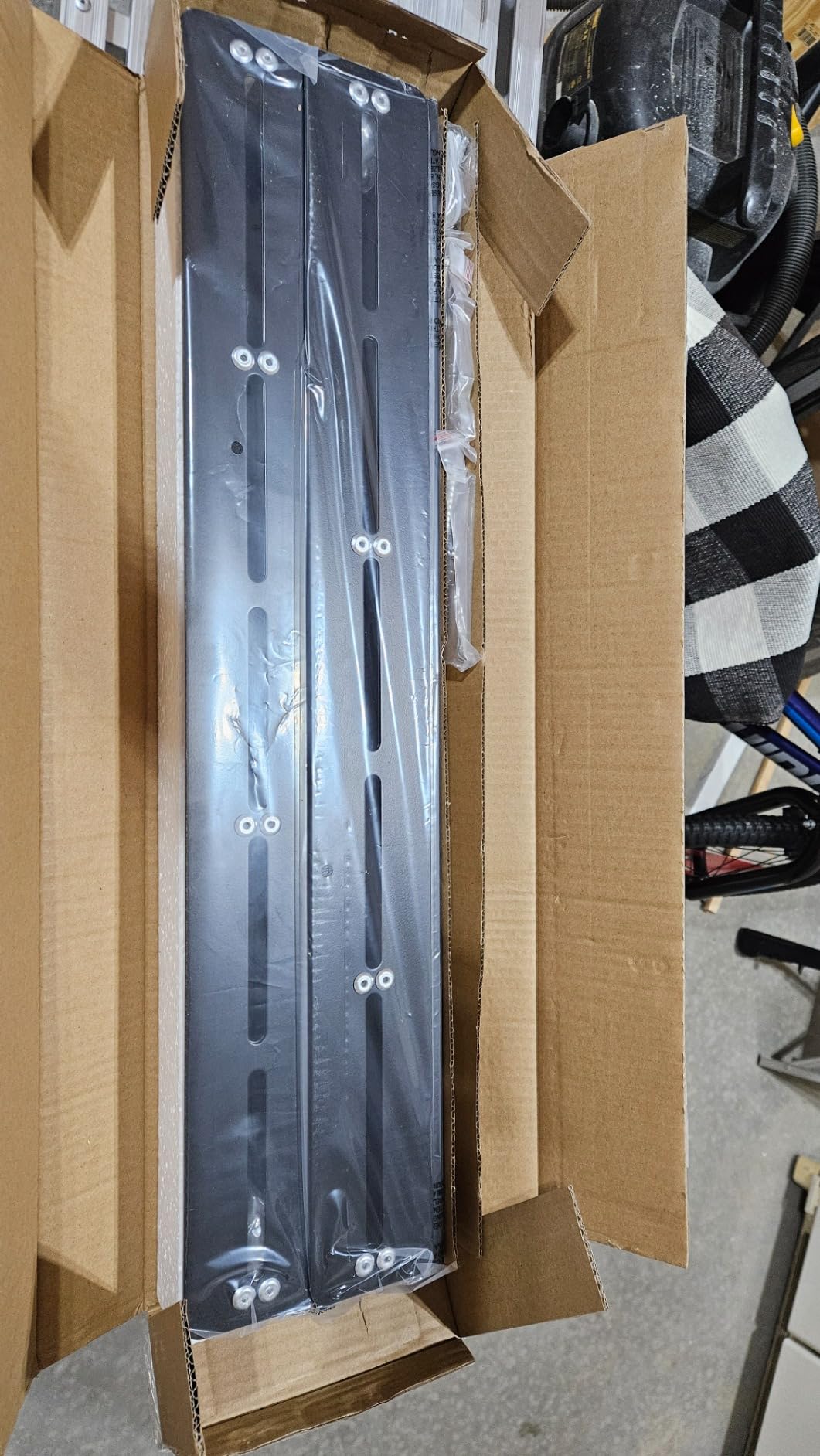 TORACK Garage Ceiling Bin Storage Rack, Overhead Tote Storage Rail System Heavy Duty Adjustable Tote Slide Rails (for 3 Bins, Bins are not included) customer photo 1