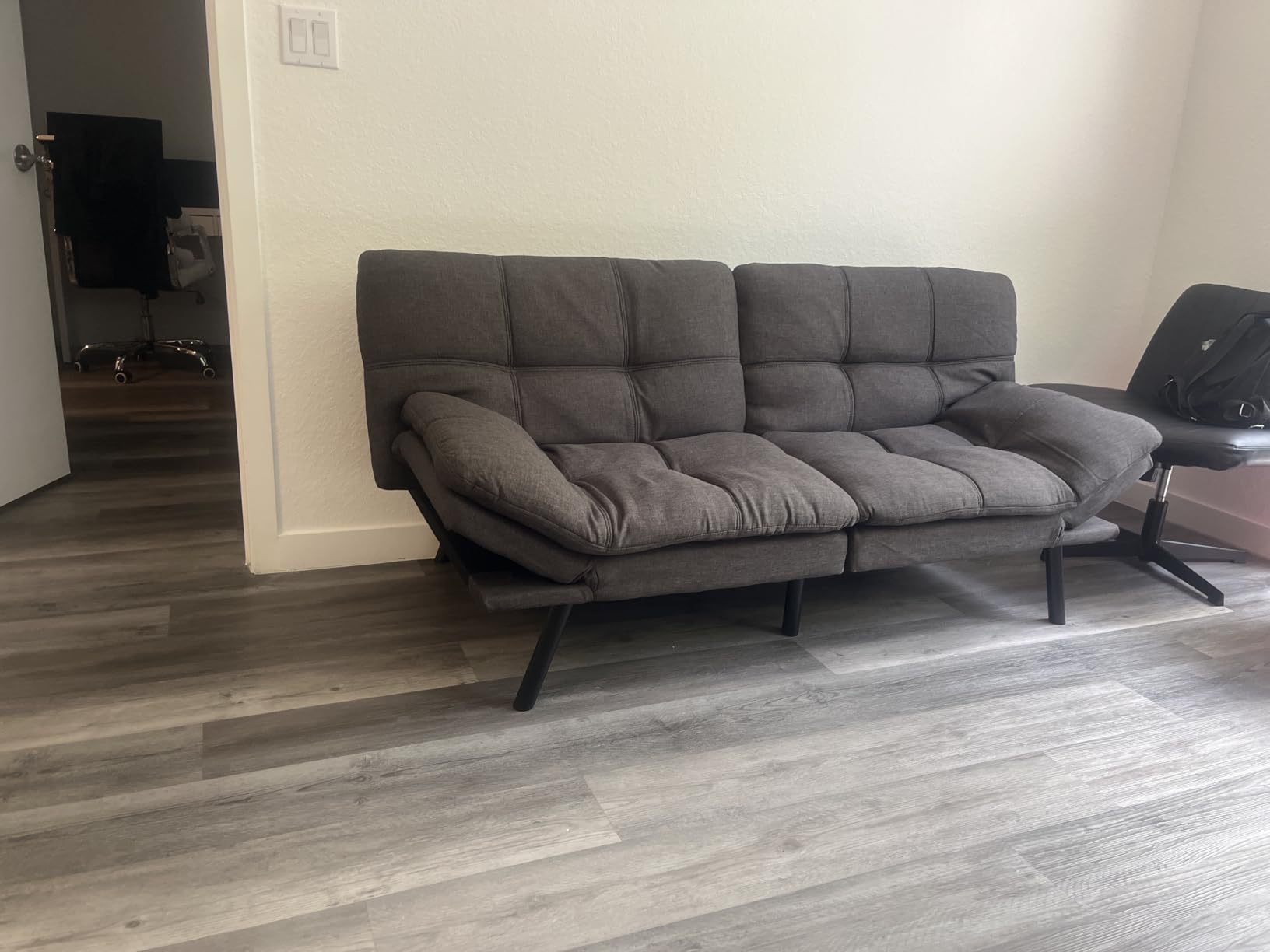 Amazon Basics Futon Sofa Bed, Convertible Memory Foam Sofa Couch with Adjustable Positions for Small Living Room, Office, Apartment, Dark Grey Linen Fabric customer photo 2