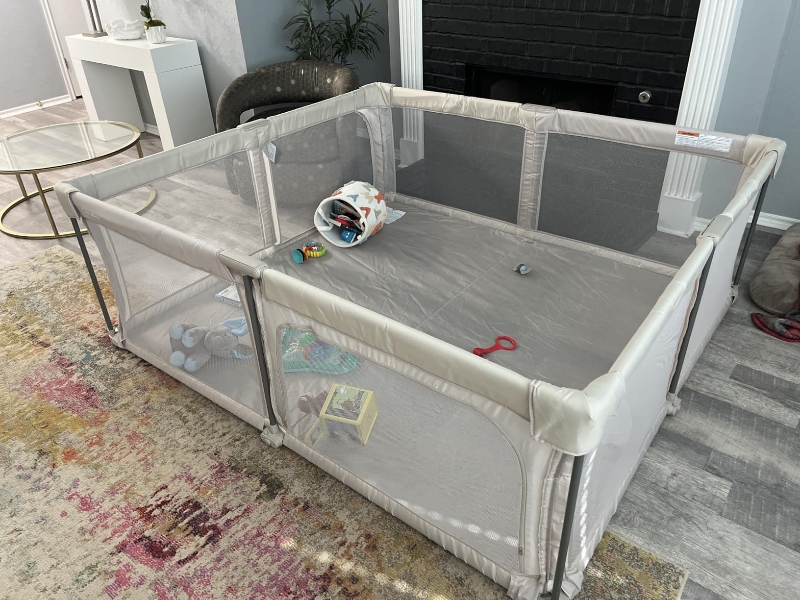 Sweeby Baby Playpen, 59x59 Inch Gate Foldable for Babies and Toddlers, Extra Large with Door Play Yard for Fence Indoor and Outdoor, Light Khaki customer photo 1