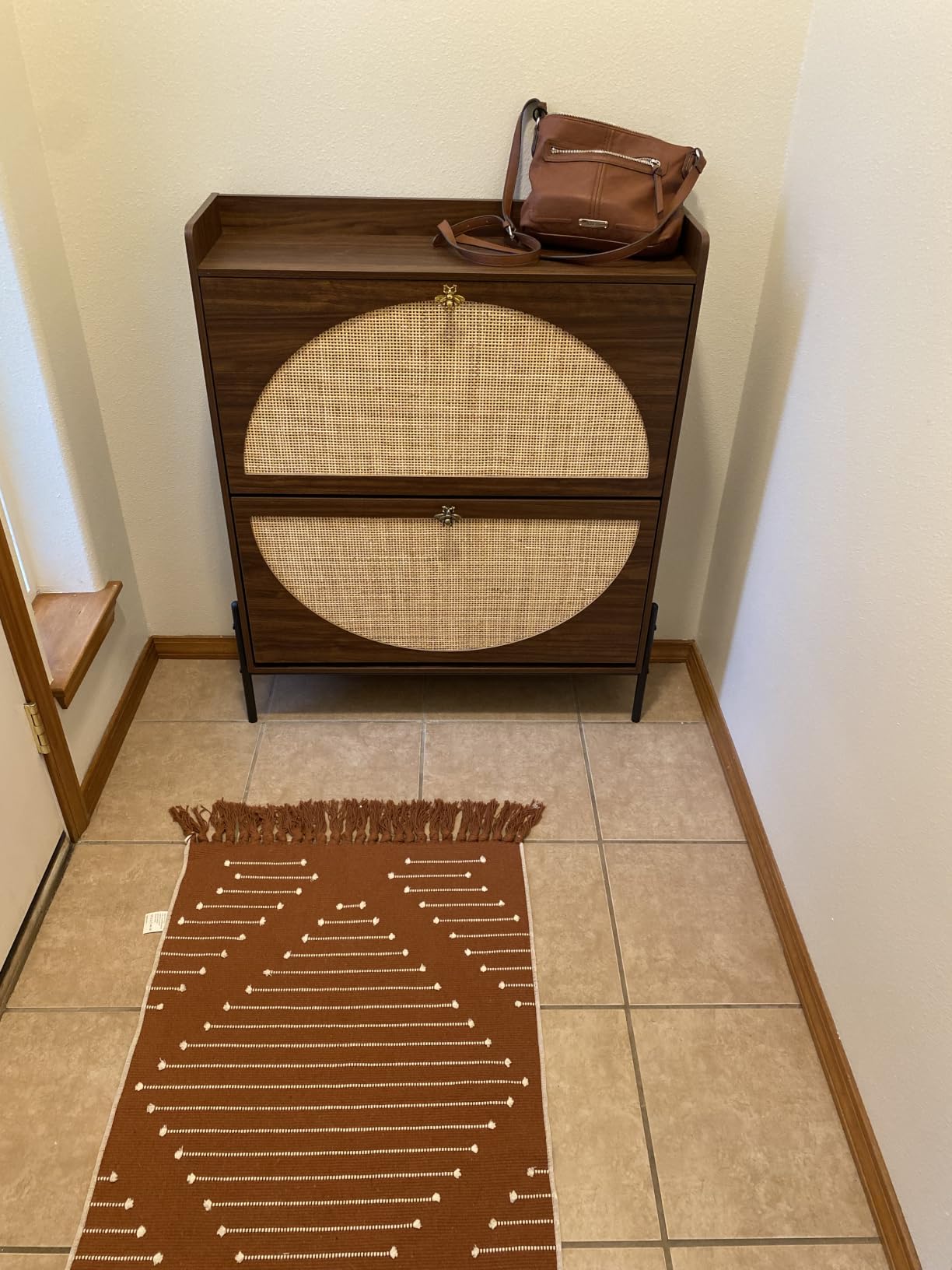 IRONCK Rattan Shoe Cabinet Storage with 2 Flip Drawers, Oak | Free Standing Wooden Shoe Storage Organizer Cabinet with Rattan Doors for Entryway, Narrow Shoe Rack Cabinet customer photo 2