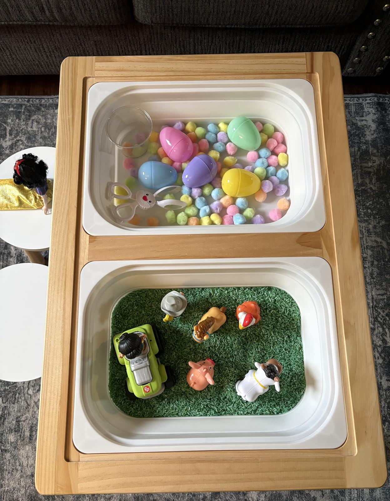 VEVOR Sensory Table and Chairs Set, Toddlers Activity Table with 2 Stools, 2 Storage Bins & Paper Roll Holder, Indoor/Outdoor Play Sand and Water Table, Wooden Kids Sensory Table - Gift for Boys Girls customer photo 2