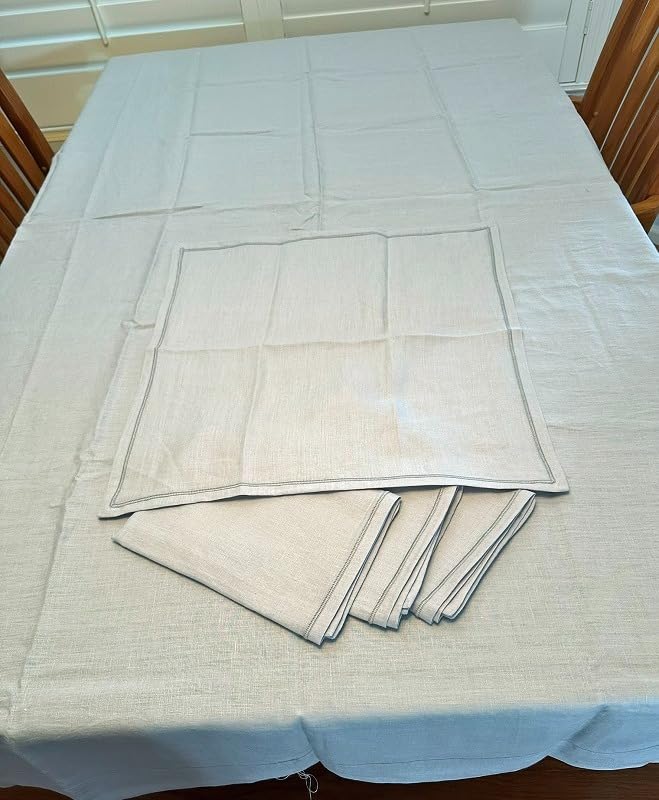 100% Pure Linen Tablecloth for Rectangle Tables with 4 Linen Napkins, Natural Linen, 60 x 84 Inch customer photo 1