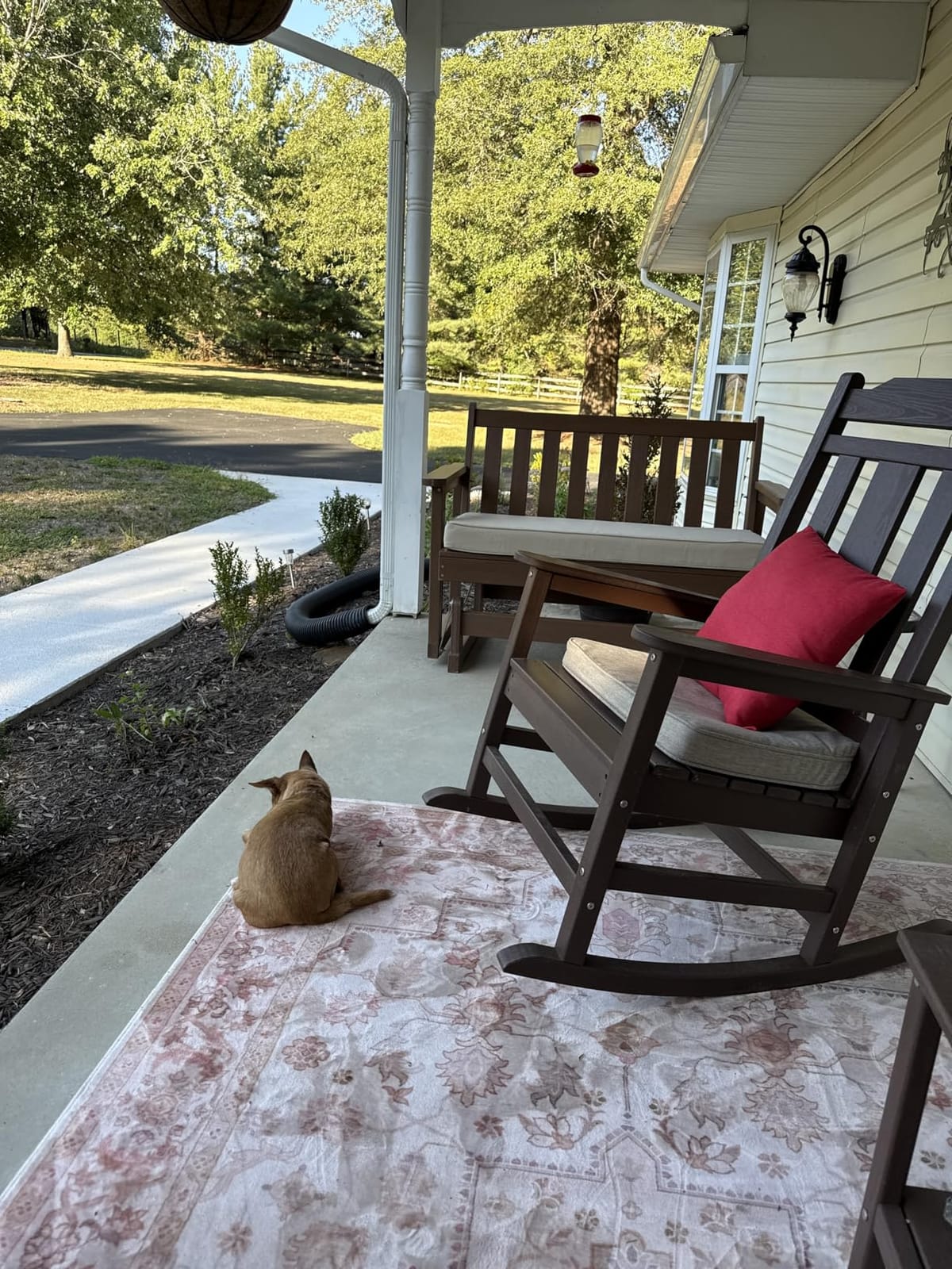 SERWALL 2 Person Patio Glider Bench, HDPE All Weather Swinging Bench, White customer photo 1