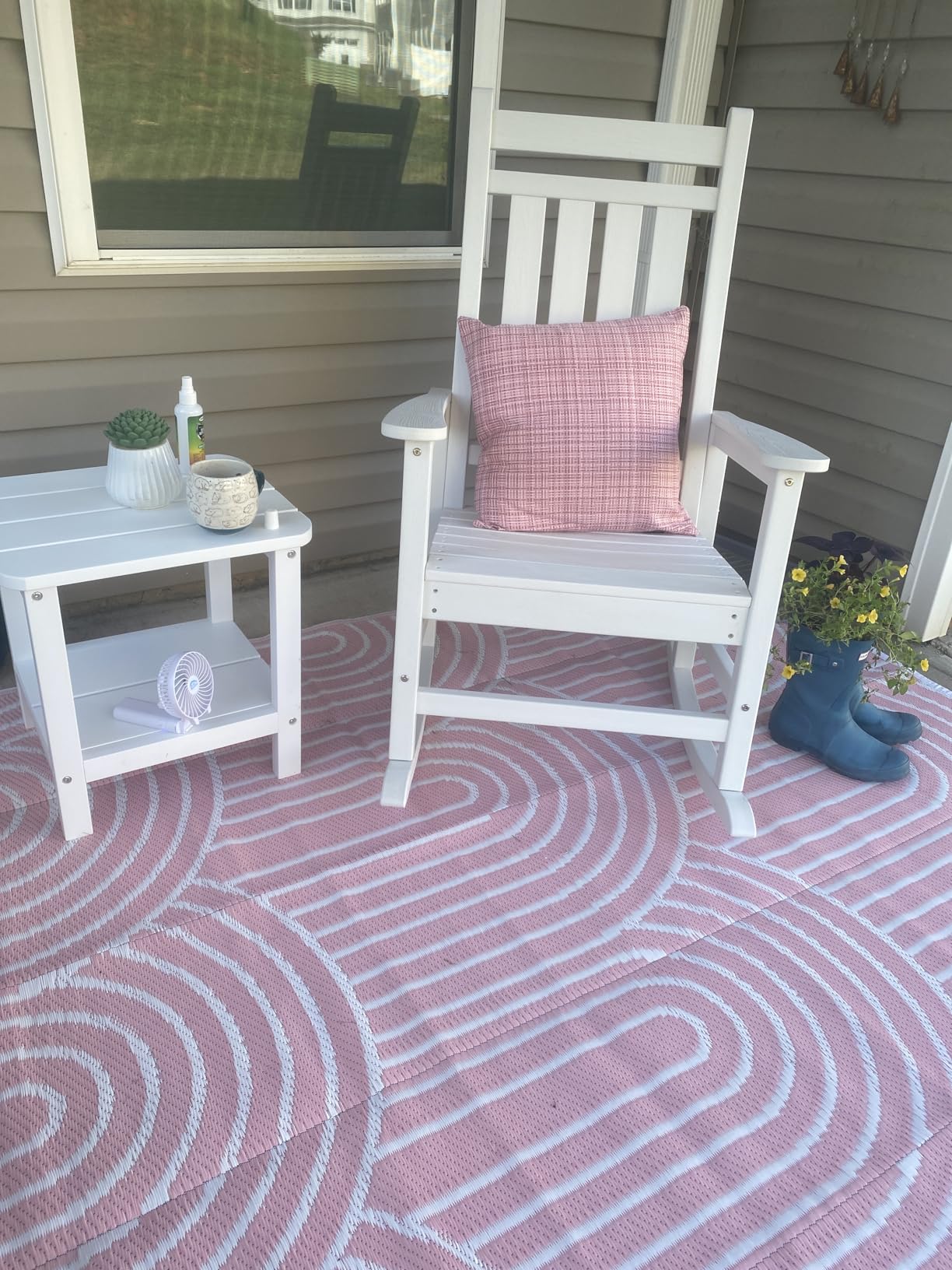SERWALL 2 Person Patio Glider Bench, HDPE All Weather Swinging Bench, White customer photo 2