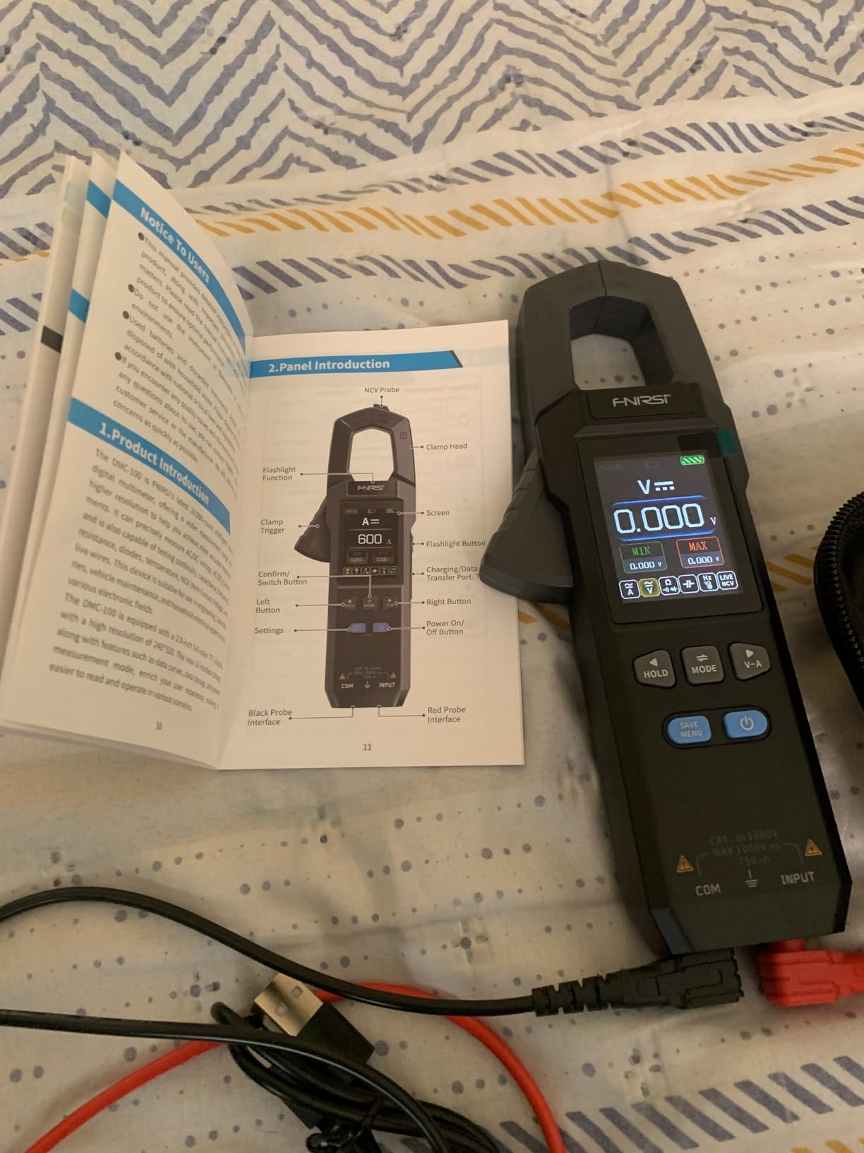 FNIRSI DMC-100 Clamp Meter 9999 Counts TRMS, 600A AC/DC Amp Meter | Graph Recording, 2