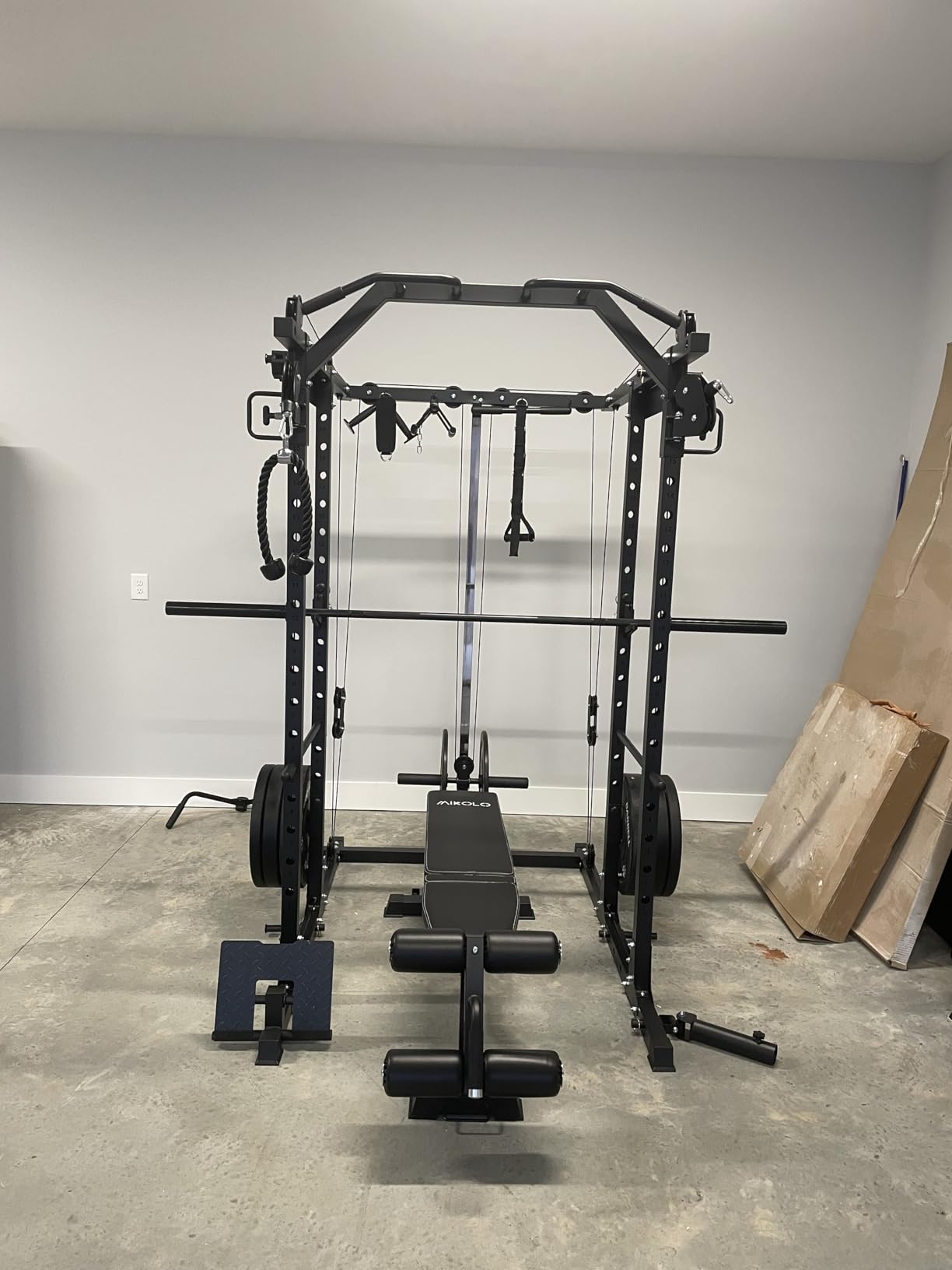 Mikolo Power Cage, Power Rack with Cable Crossover System, 1500LBS Squat Rack with LAT Pull Down System, Workout Cage with Pulley System for Fitness Home Gym customer photo 1