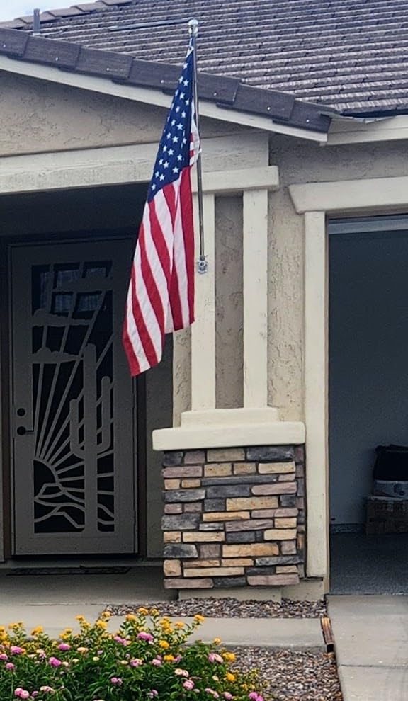 Anovo Flag Pole Kit - Stainless Steel 6 FT Flag Poles with 1 Inch Metal 360° Rotating Flag Pole Rings Clip, Two-Position Flag Pole Holder Brackets Mounting for Outside House Outdoor Porch (6 FT-Silver) customer photo 2
