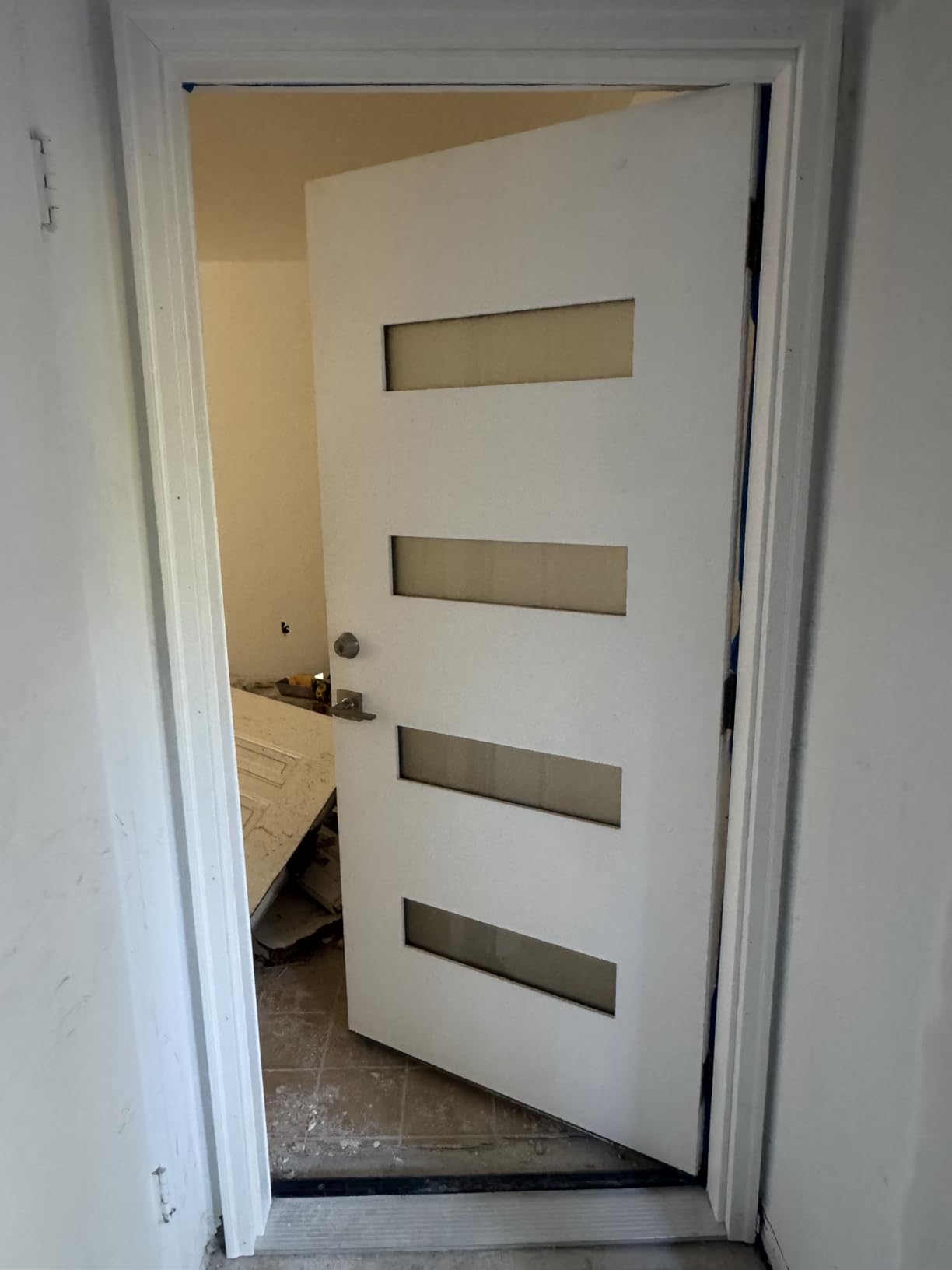 Fiberglass Entry Door 36x80'', French Exterior Door Right Hand Inswing Black Finished Frosted Glass Knock-Down Door, Vinyl Frame and Brickmould Included customer photo 1