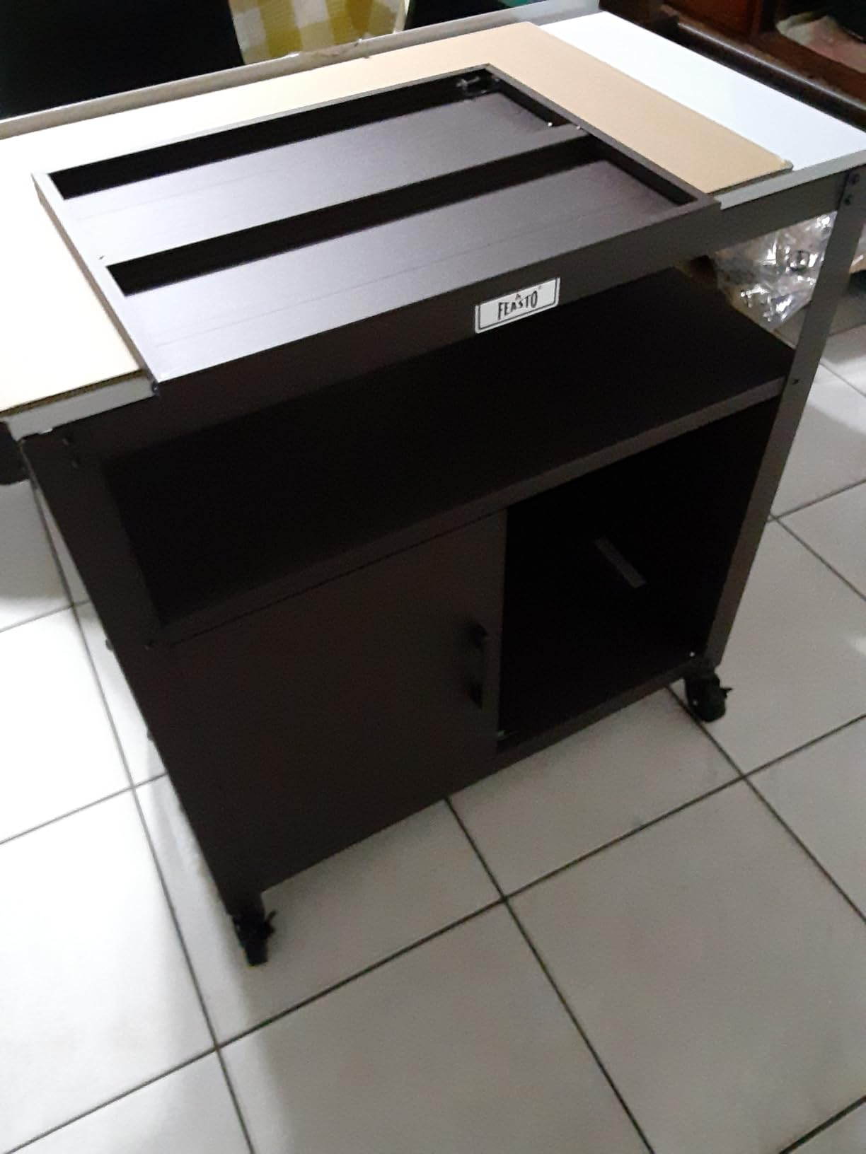 Feasto Outdoor Grill Cart w/Storage Cabinet, Stainless Steel Top, Brown | Movable Kitchen Island with Wheels, BBQ Food Prep customer photo 1