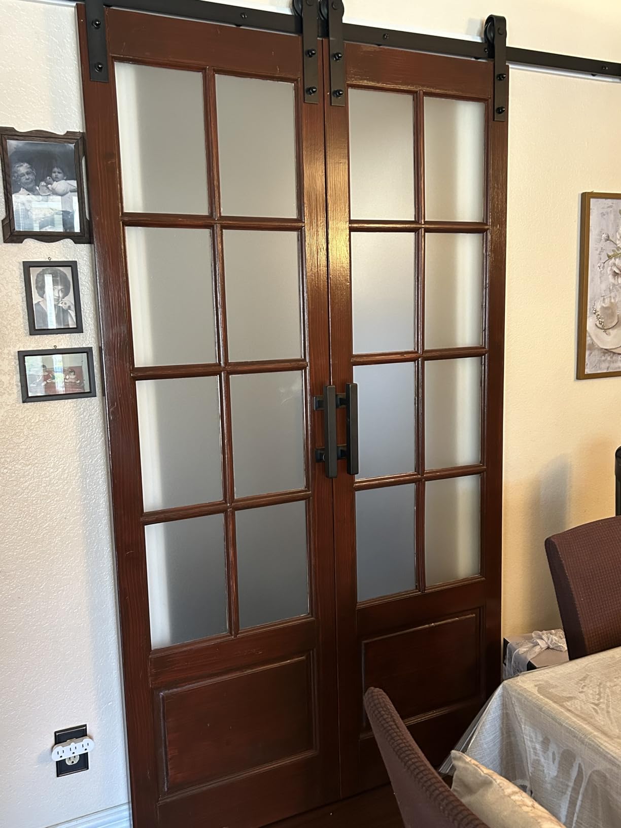 Preassembled 48x84 (Double 24x84) Inch Clear Glass French Interior Door with 8Ft Barn Door Hardware Kit Included, Spruce Wood Support DIY Dyeing, Easy Assembly customer photo 1