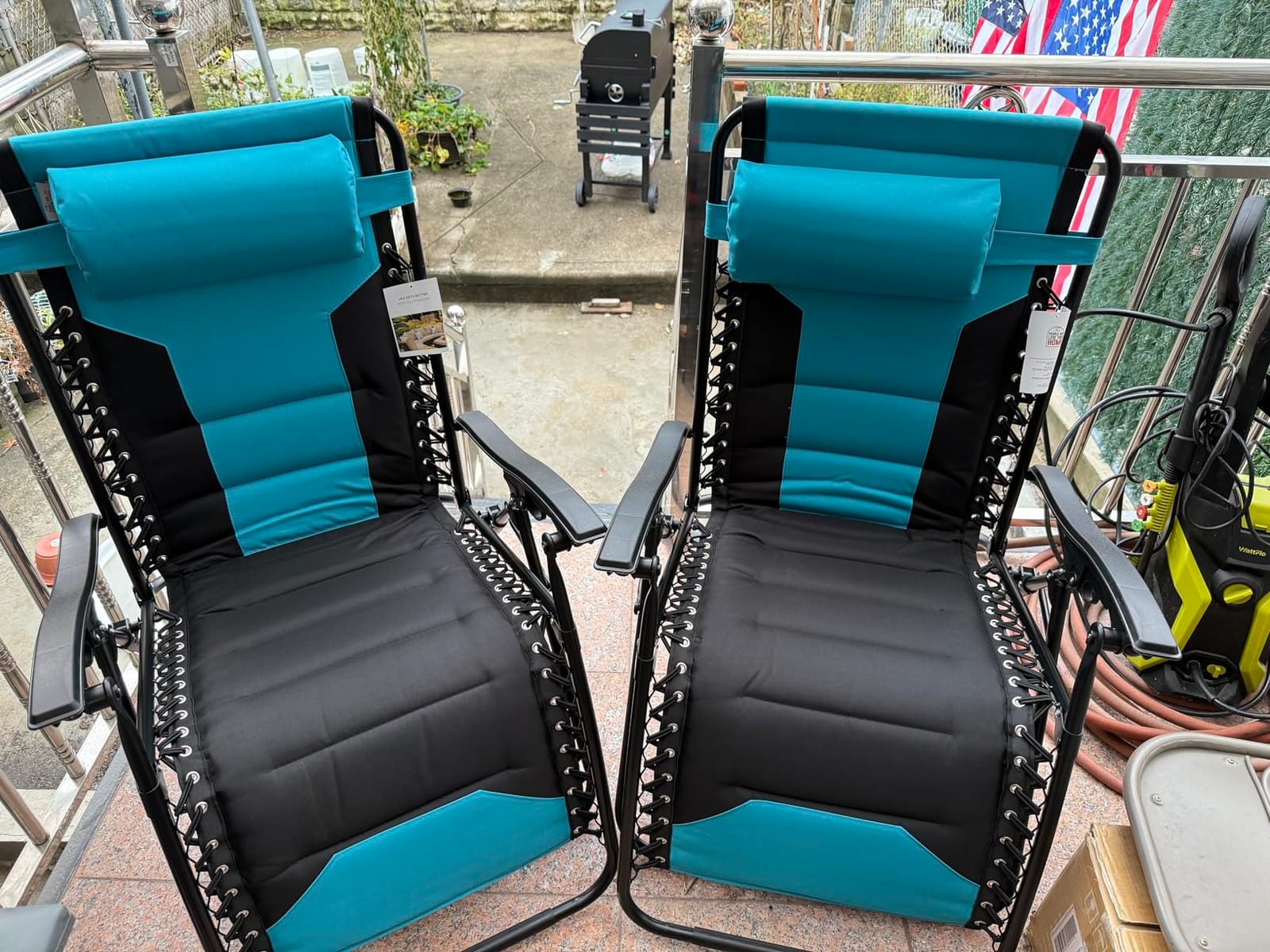 PHI VILLA Padded Zero Gravity Chair Set of 2, Cup Holder, 28in Seat, Navy | Foldable Patio Recliner, Supports Up to 400 LBS with Armrest for Outdoor Lawn customer photo 1