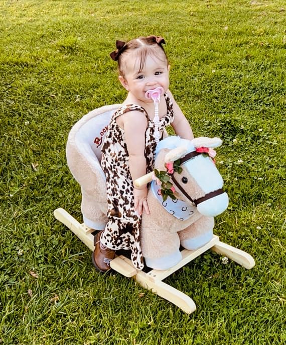 Rock My Baby Rocking Horse with Seat, Plush Ride-On Rocker with Realistic Sound, Wooden Rocking Horse for Toddlers Ages 1-3, Caramel Horse, CPC Certified customer photo 2