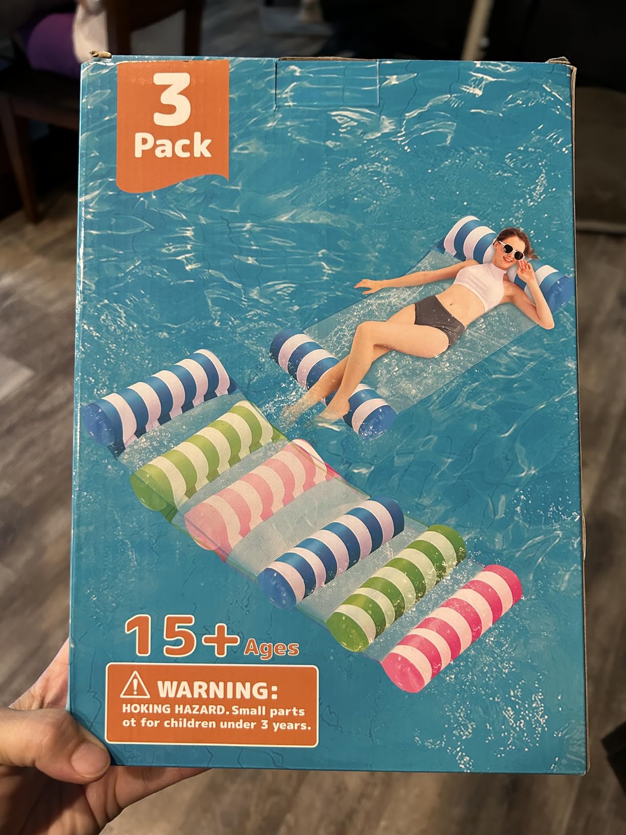 OKSUWATER 5 Pack 4-in-1 Inflatable Pool Floats for Adults, Multicolor | Thickened PVC, Headrest, Footrest, Net Fabric, Cooling Mesh, Water Hammock customer photo 1