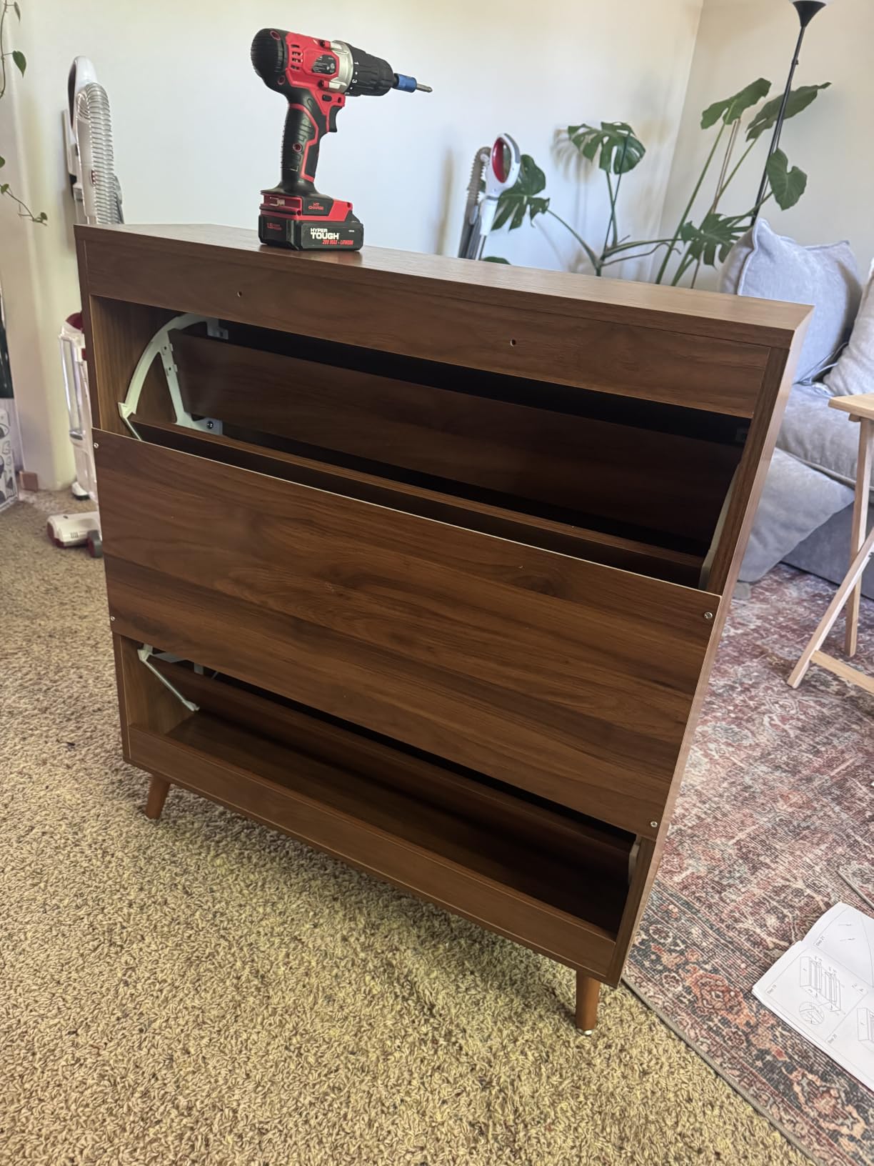 Fsbecl Shoe Storage Cabinet for Entryway with 2 Fluted Flip Drawers, Walnut | Narrow Design, Freestanding Shoe Rack with Adjustment Shelves, Wooden Hidden Organizer for Hallway Foyer, 12-16 Pairs customer photo 2