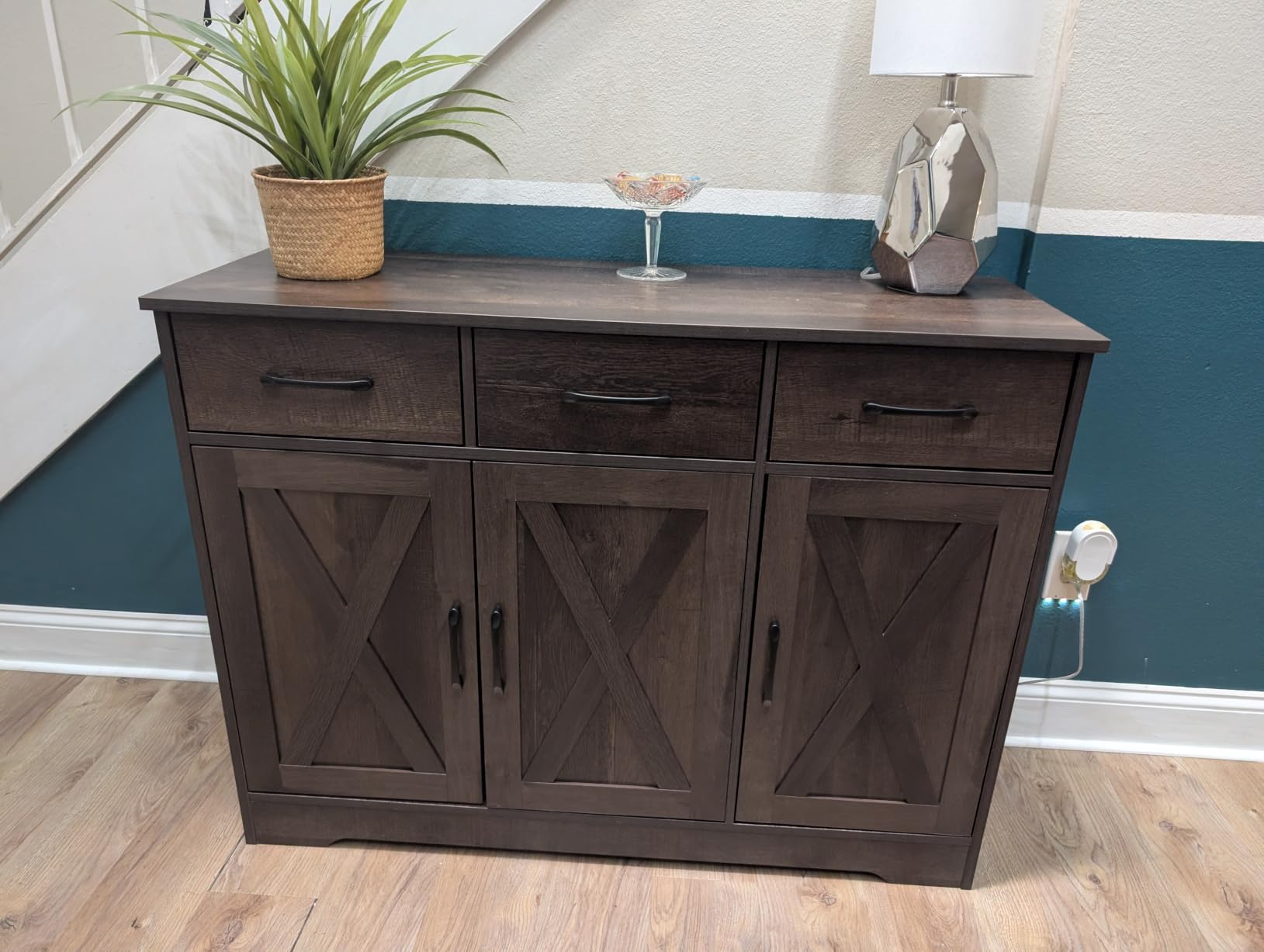 HOSTACK Modern Farmhouse Buffet Sideboard Cabinet, Barn Doors Storage Cabinet with Drawers and Shelves, Wood Coffee Bar with Storage for Dining Room, Kitchen, Living Room, Black/Rustic Brown customer photo 2